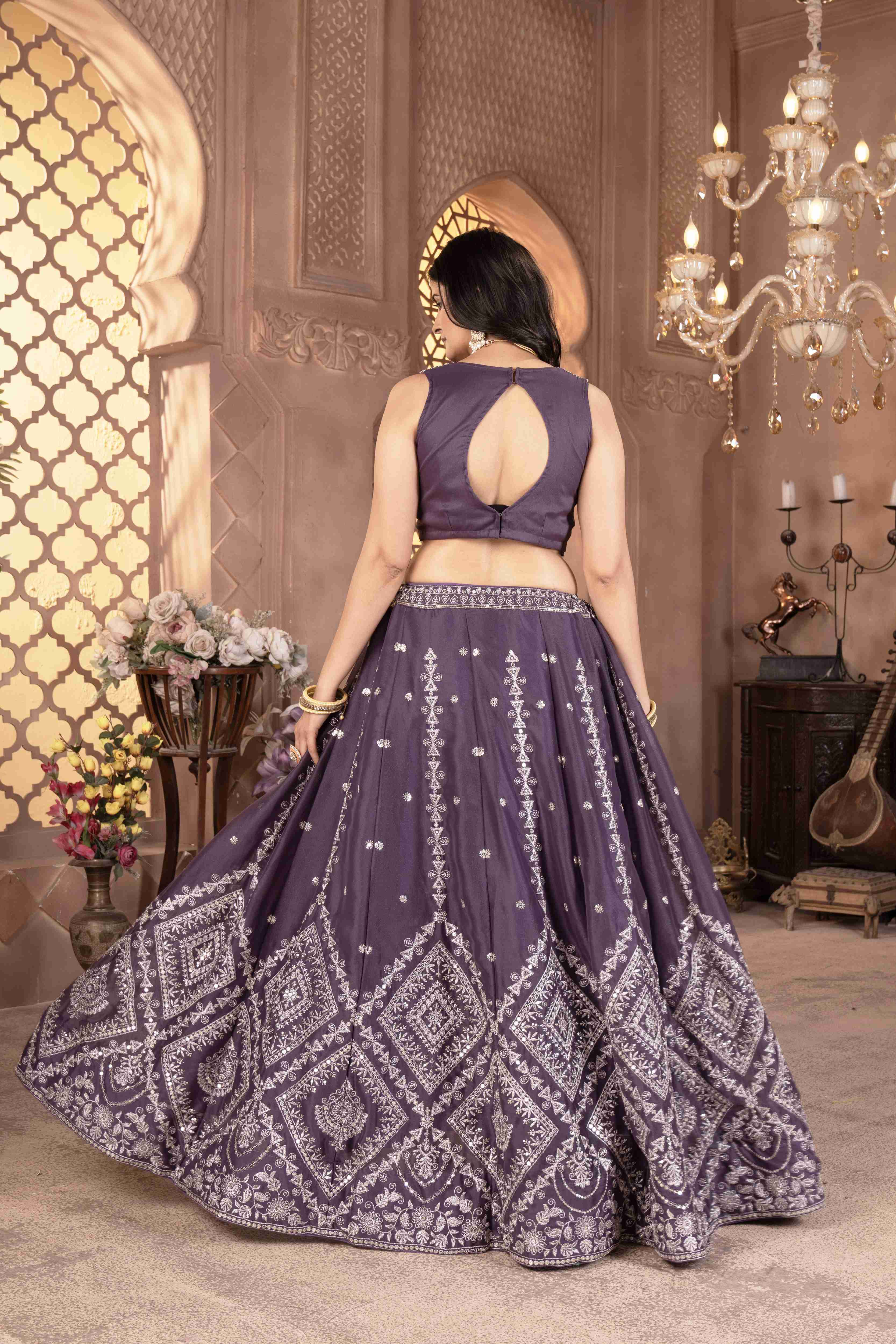 Elegant onion Embroidered Georgette Lehenga Choli with Dupatta