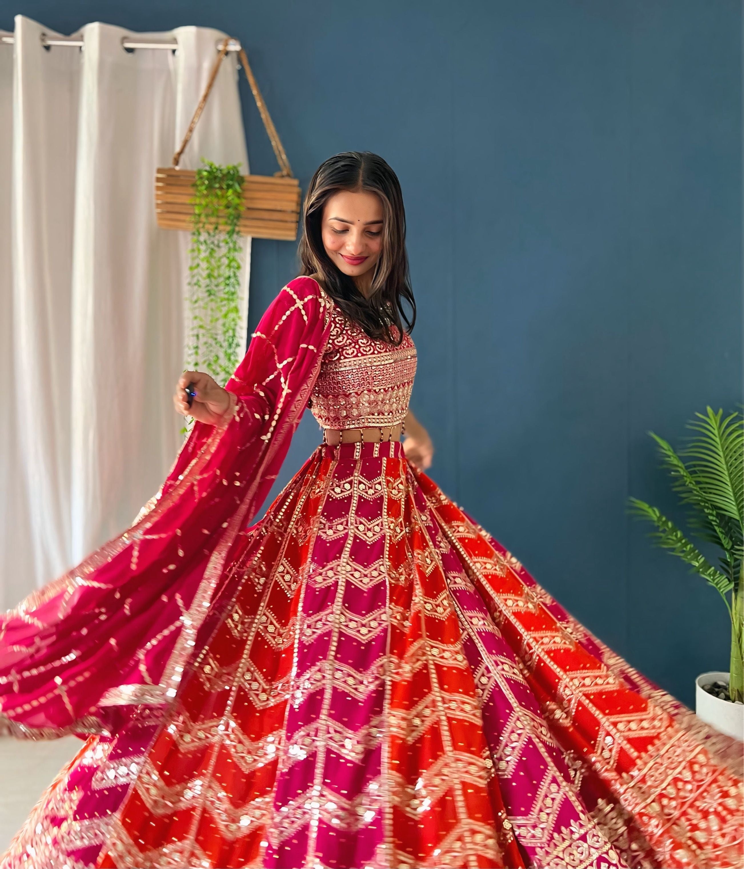 Crimson Radiance Embroidered Designer Wedding Wear Lehenga Choli With Dupatta