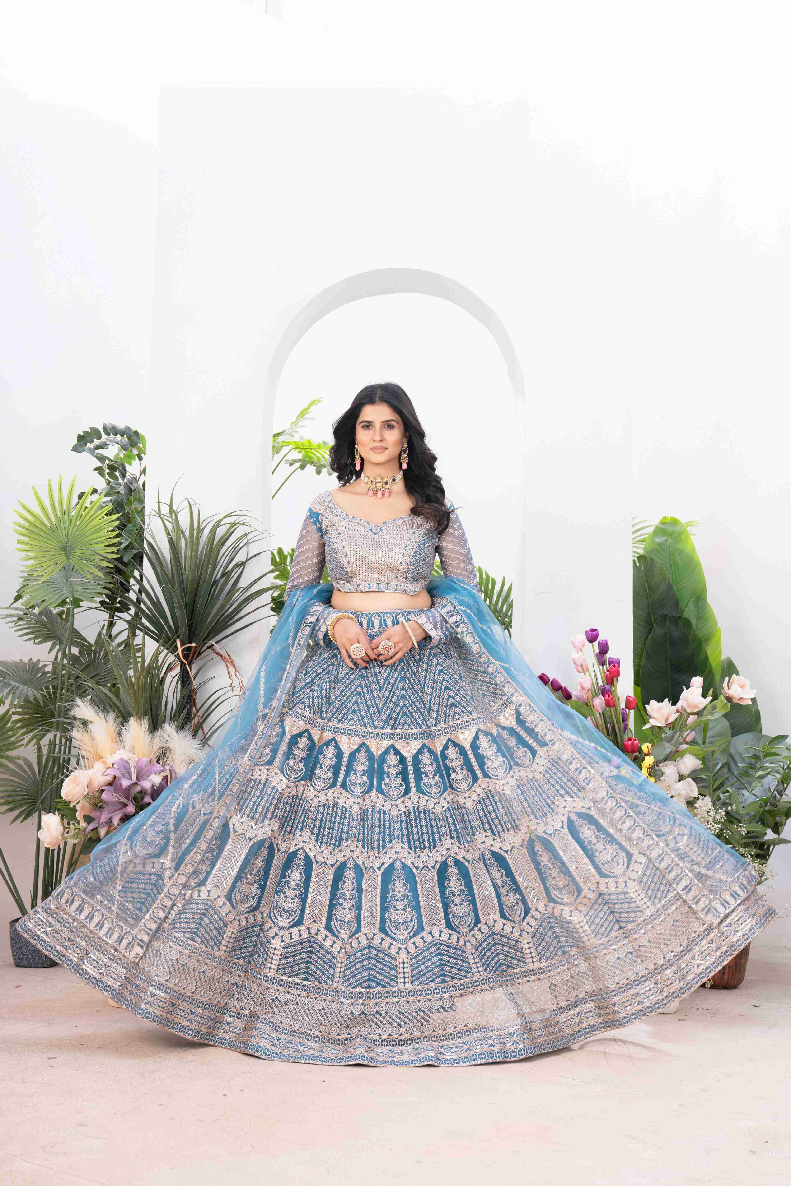 Adorable Regal Blue Party Wear Designer Embroidered Lehenga Choli