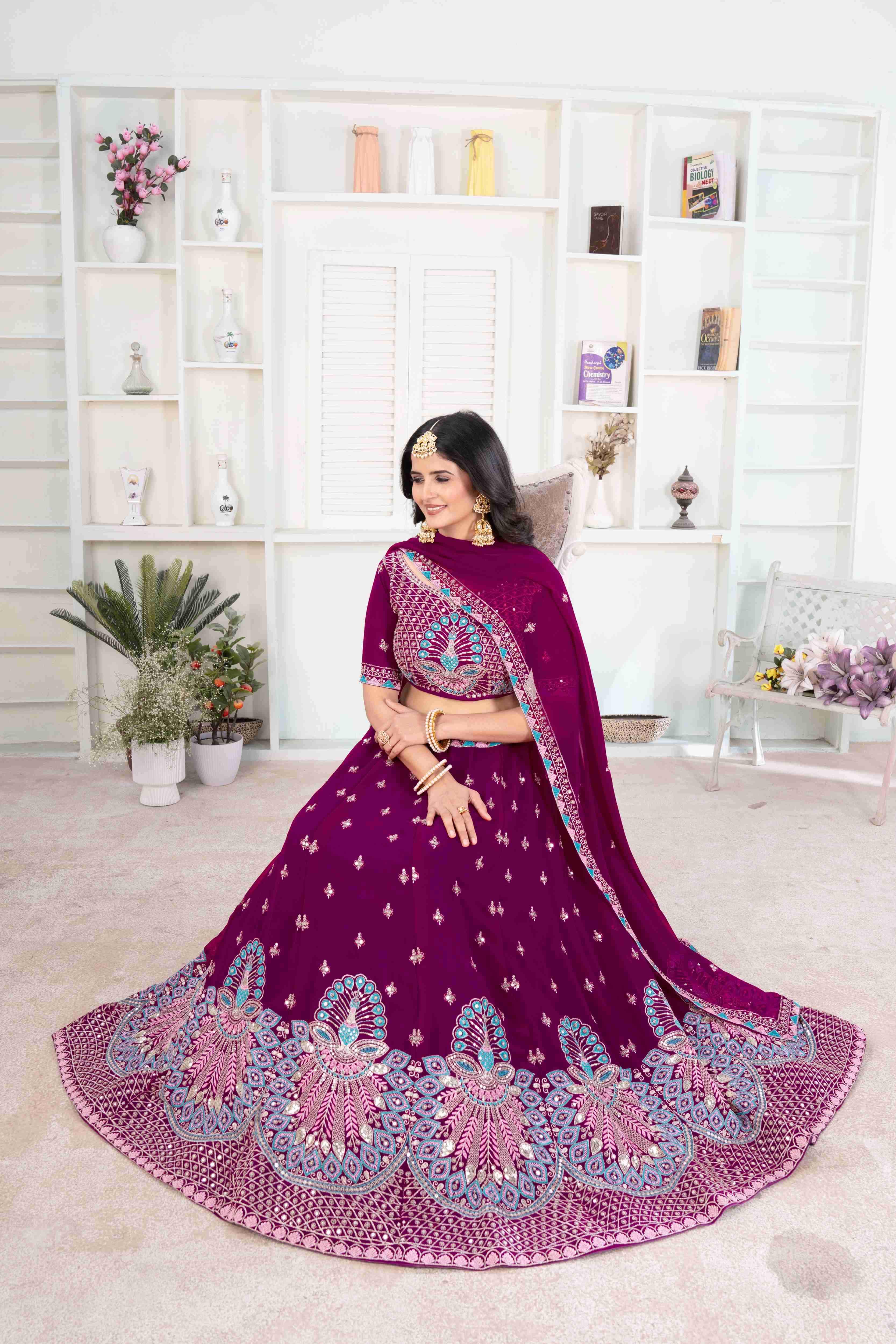 Rich Wine Sequence worked Embroidery Designer Lehenga Choli With Dupatta