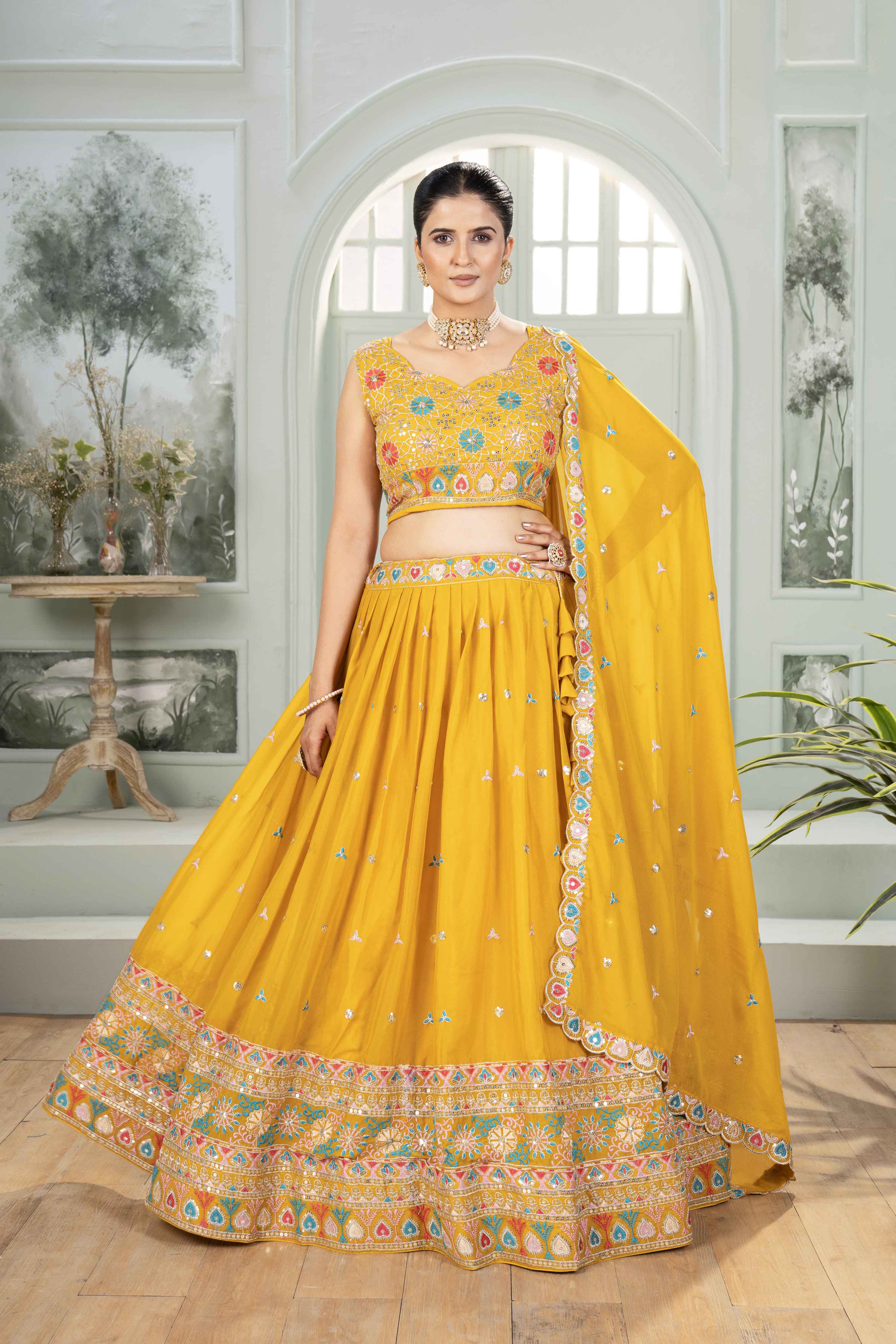 Mustard Marigold Embroidered Lehenga