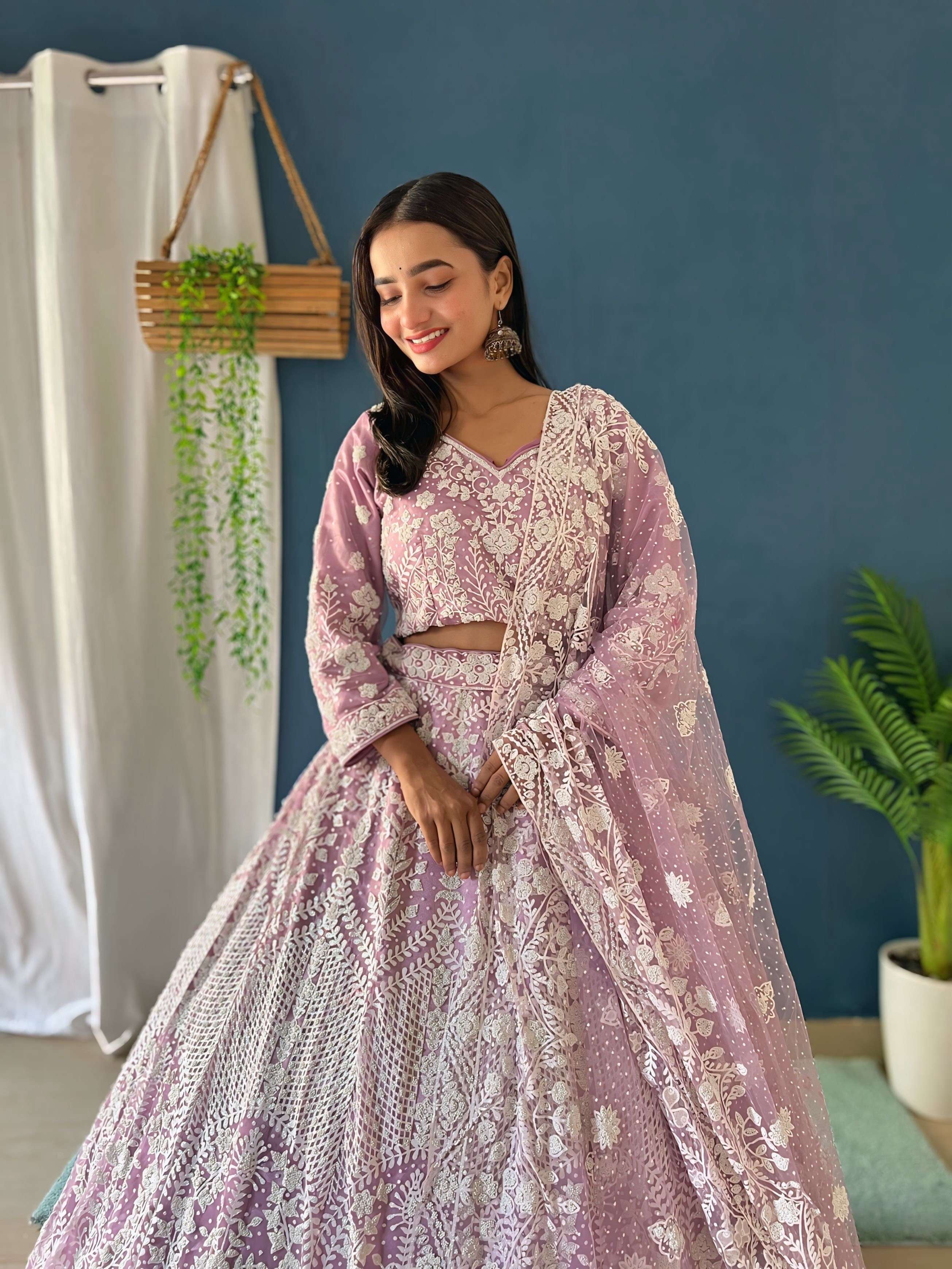Rich Pink Pure Bitts Pearl Designer Heavy Net Reception Wear Lehenga Choli & Pearl Designer Dupatta