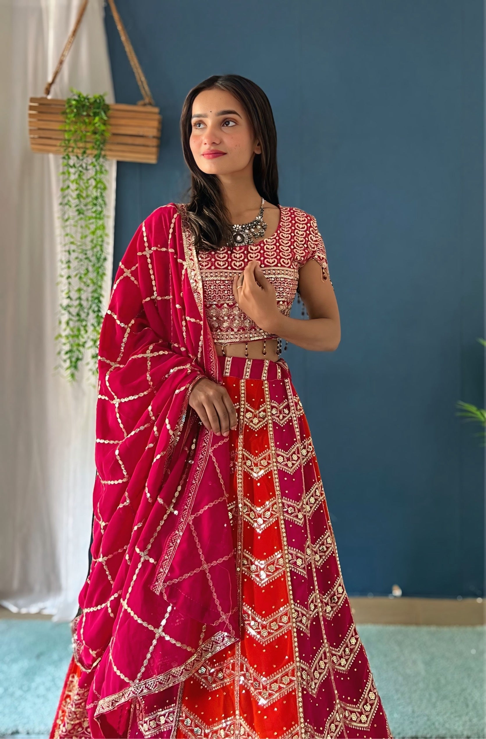 Crimson Radiance Embroidered Designer Wedding Wear Lehenga Choli With Dupatta