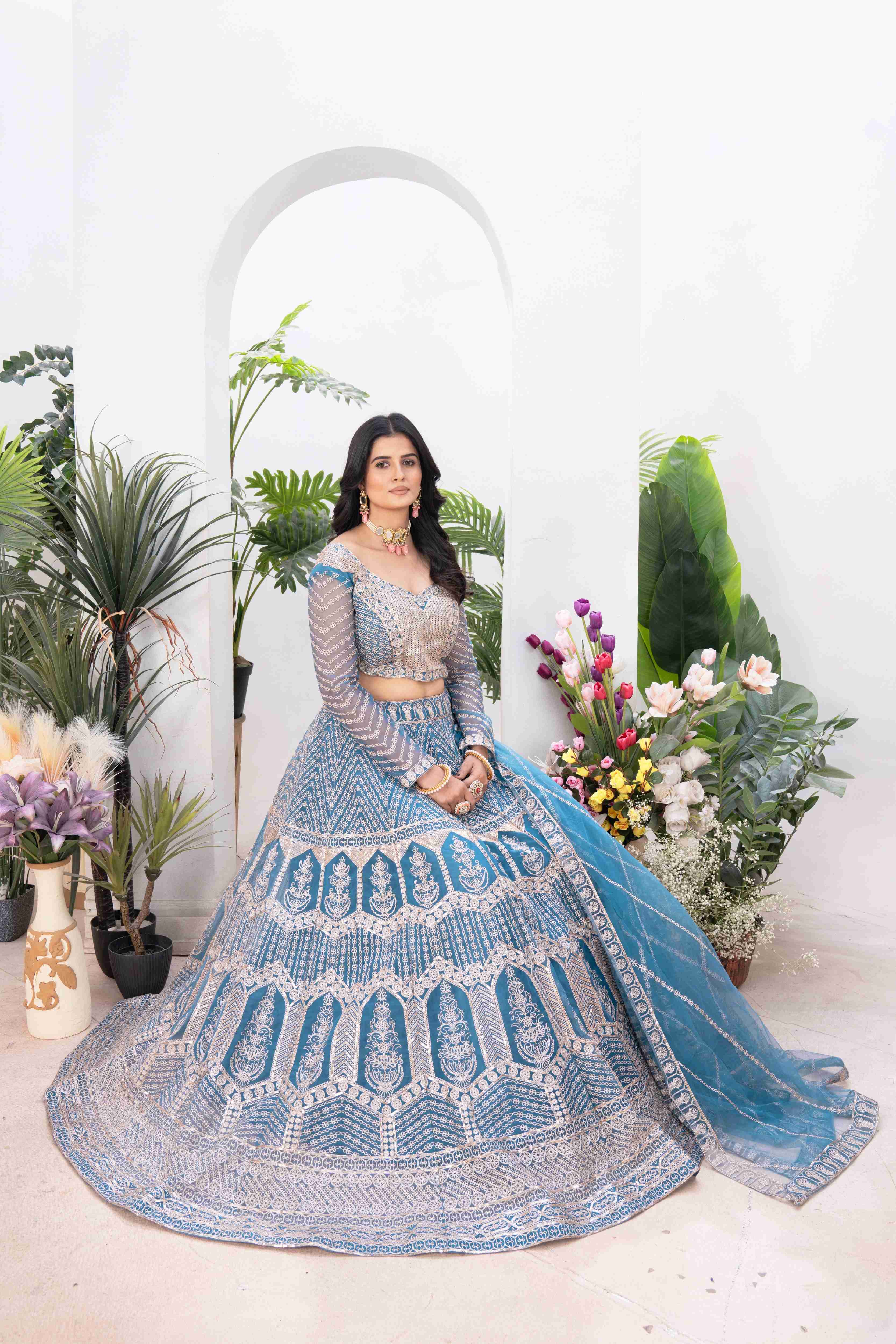 Adorable Regal Blue Party Wear Designer Embroidered Lehenga Choli