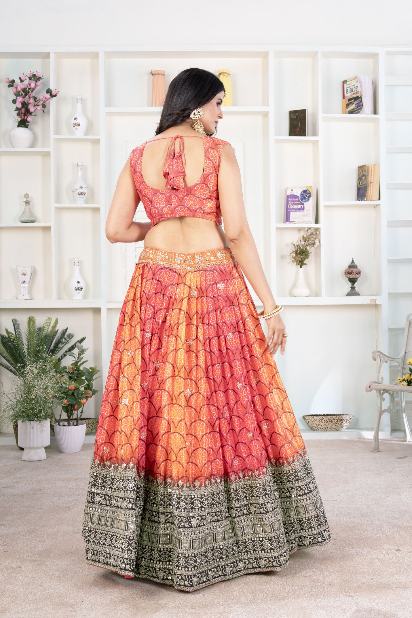 Pretty Radiant Orange Digital Print Sequence Bandhni Designer Lehenga Choli With Dupatta