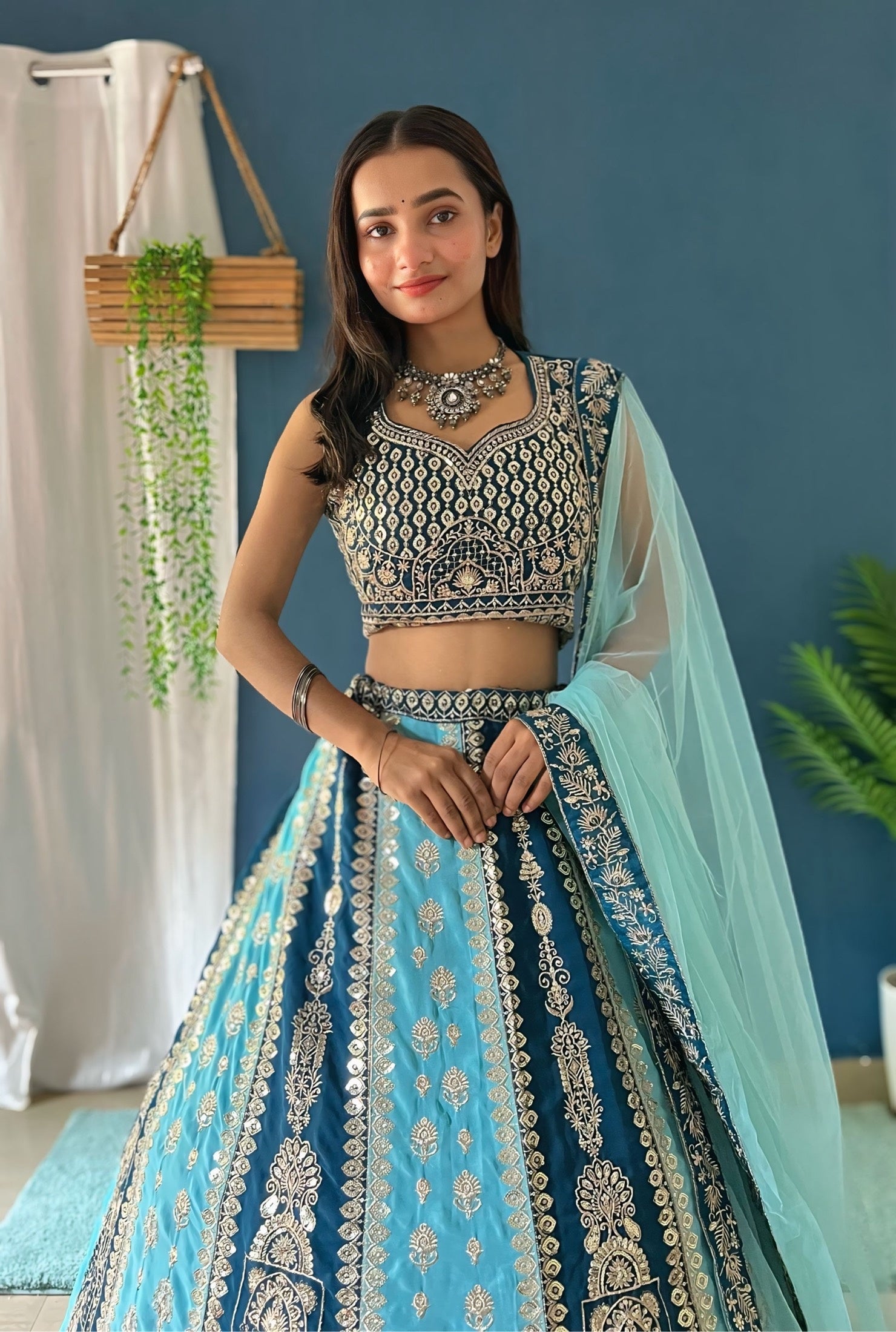 Attractive Aqua Zari Work Designer Lehenga Beautiful Patterned choli & Dupatta