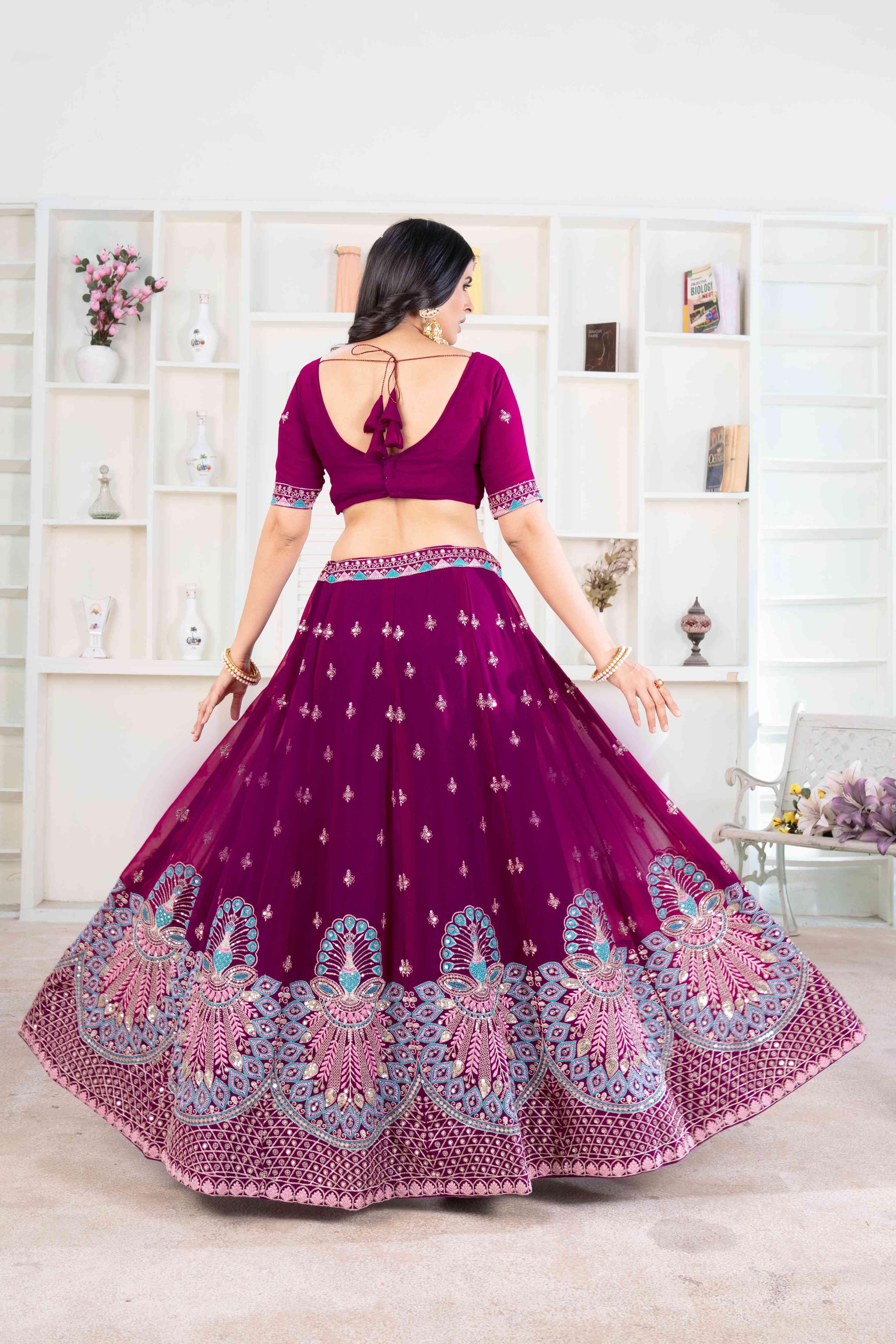 Rich Wine Sequence worked Embroidery Designer Lehenga Choli With Dupatta