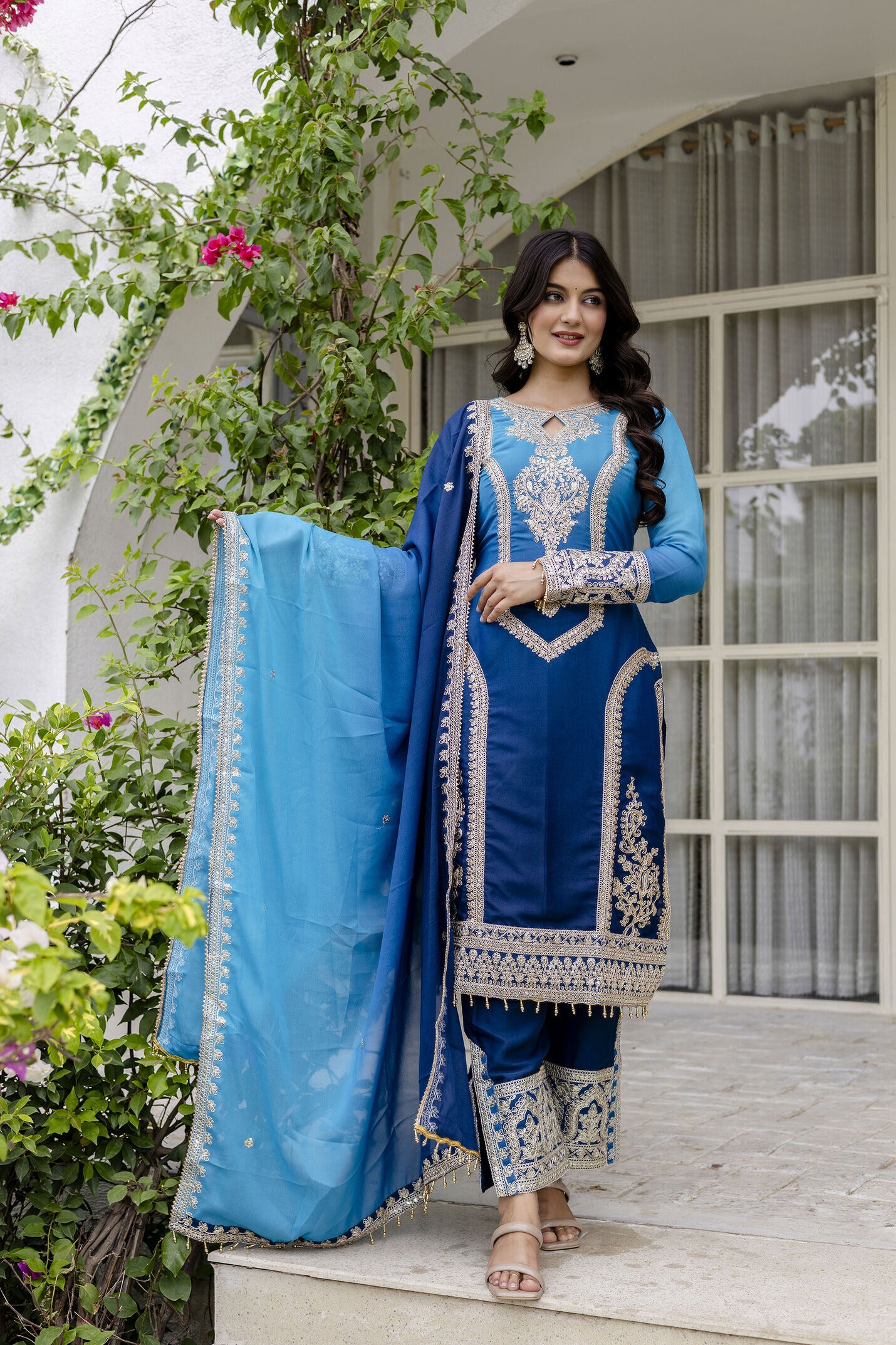 Awesome Royal Blue pedding Embroidery Sequence Work Festival Wear Pant Suit