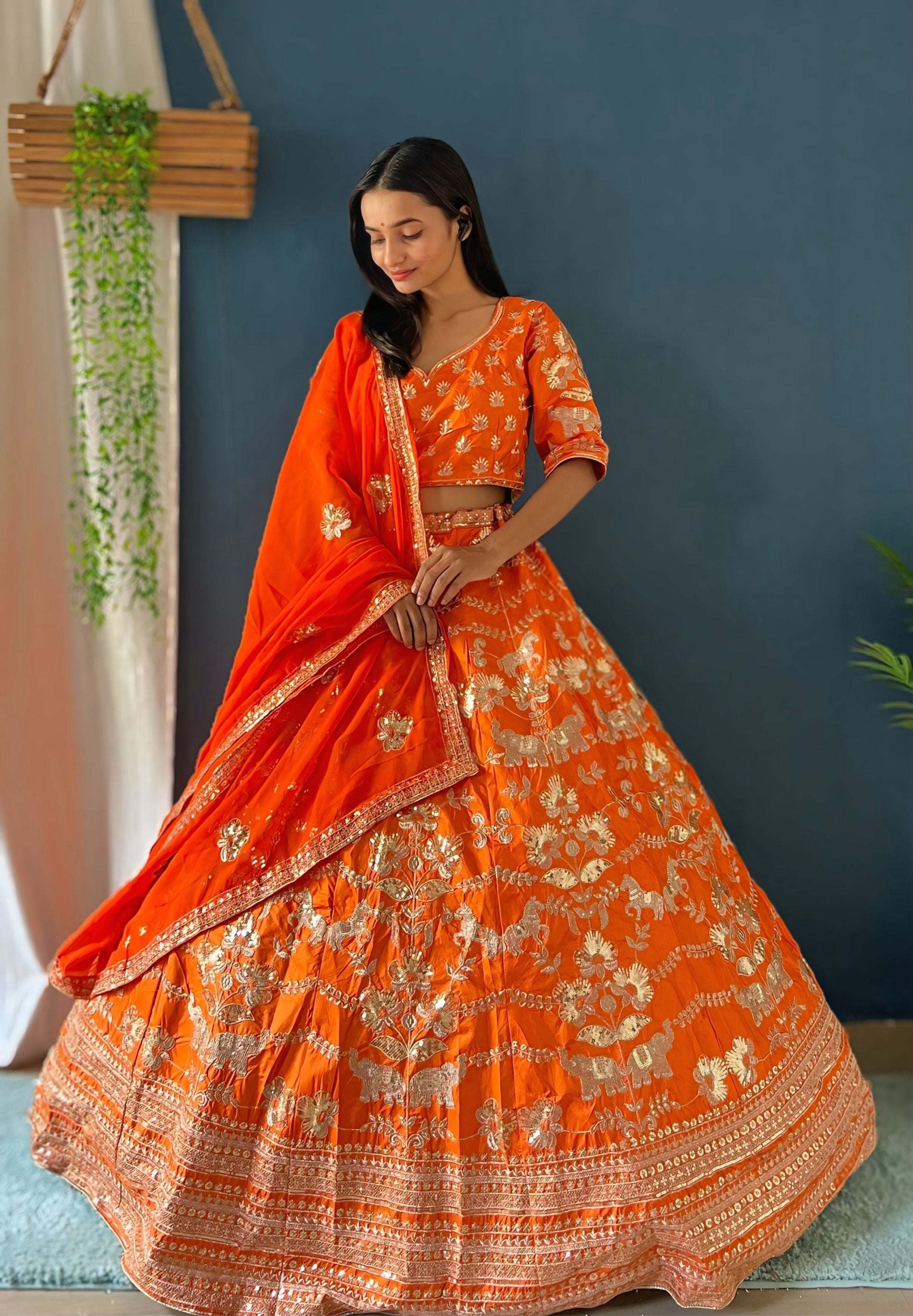 Vibrant Orange Jalpari silk With Sequence Zari Designer Bridal Wear Lehenga Collection