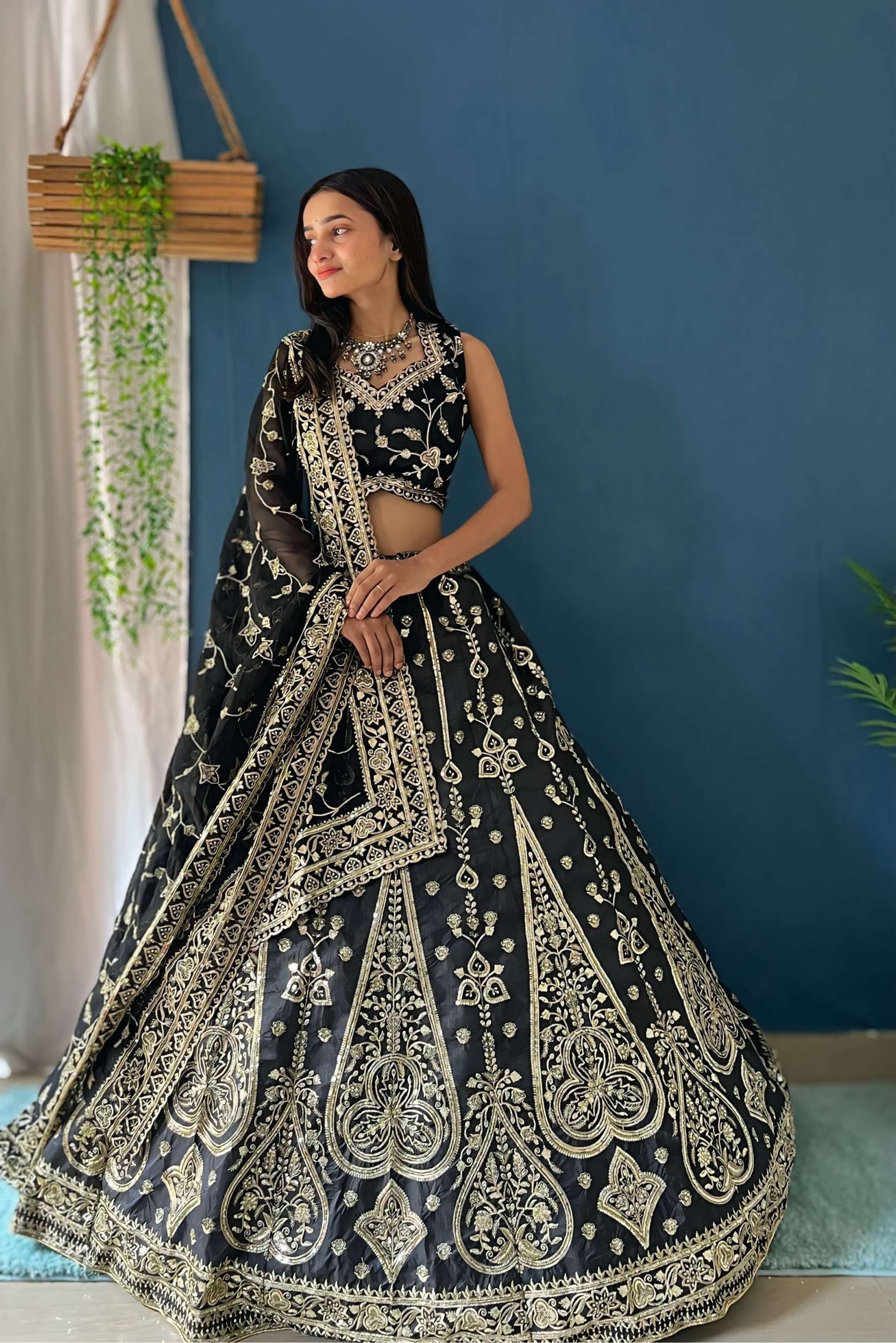 Stunning Black And Gold Embroidered Designer Party Wear Lehenga Choli With Dupatta