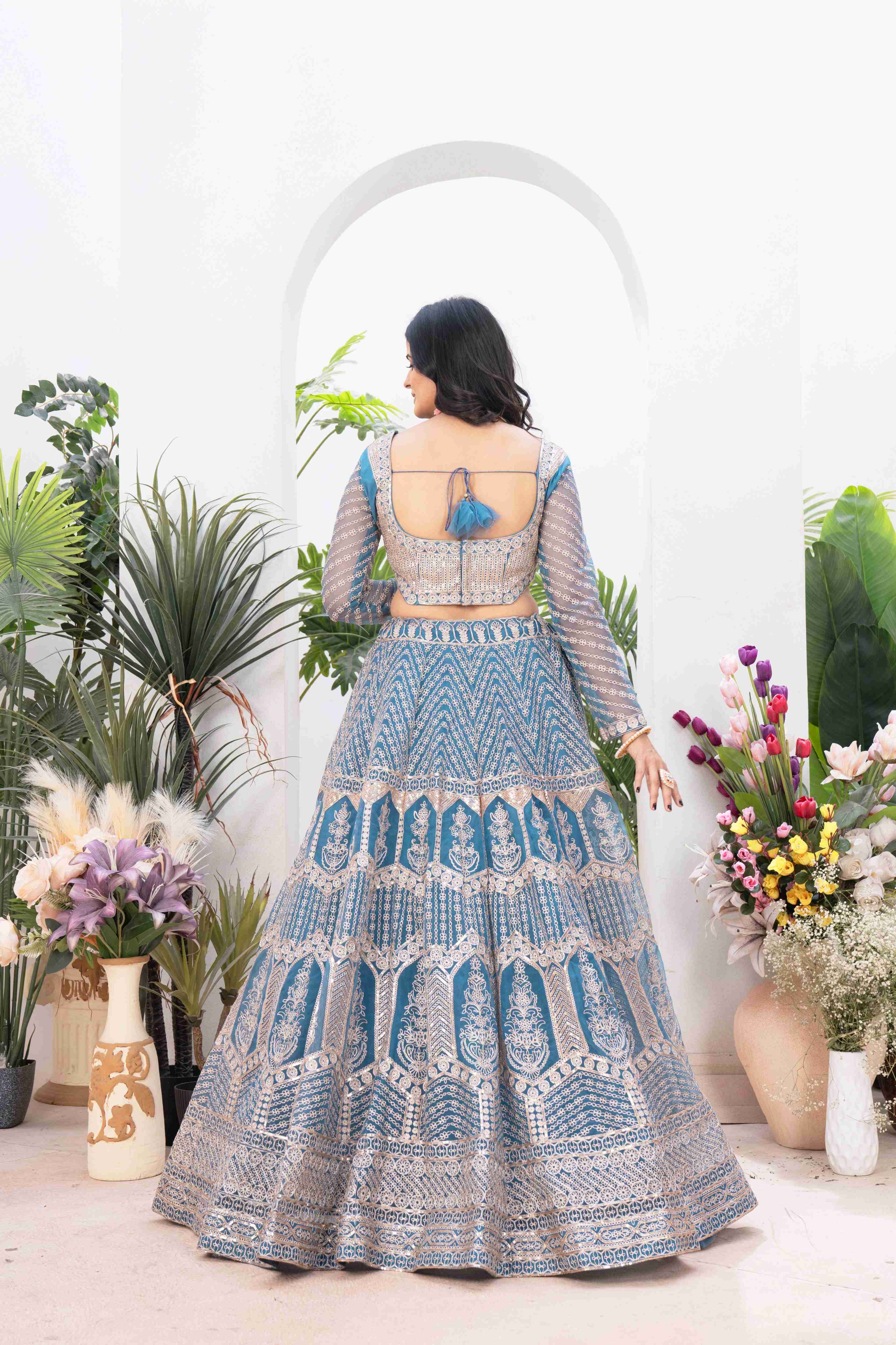 Adorable Regal Blue Party Wear Designer Embroidered Lehenga Choli