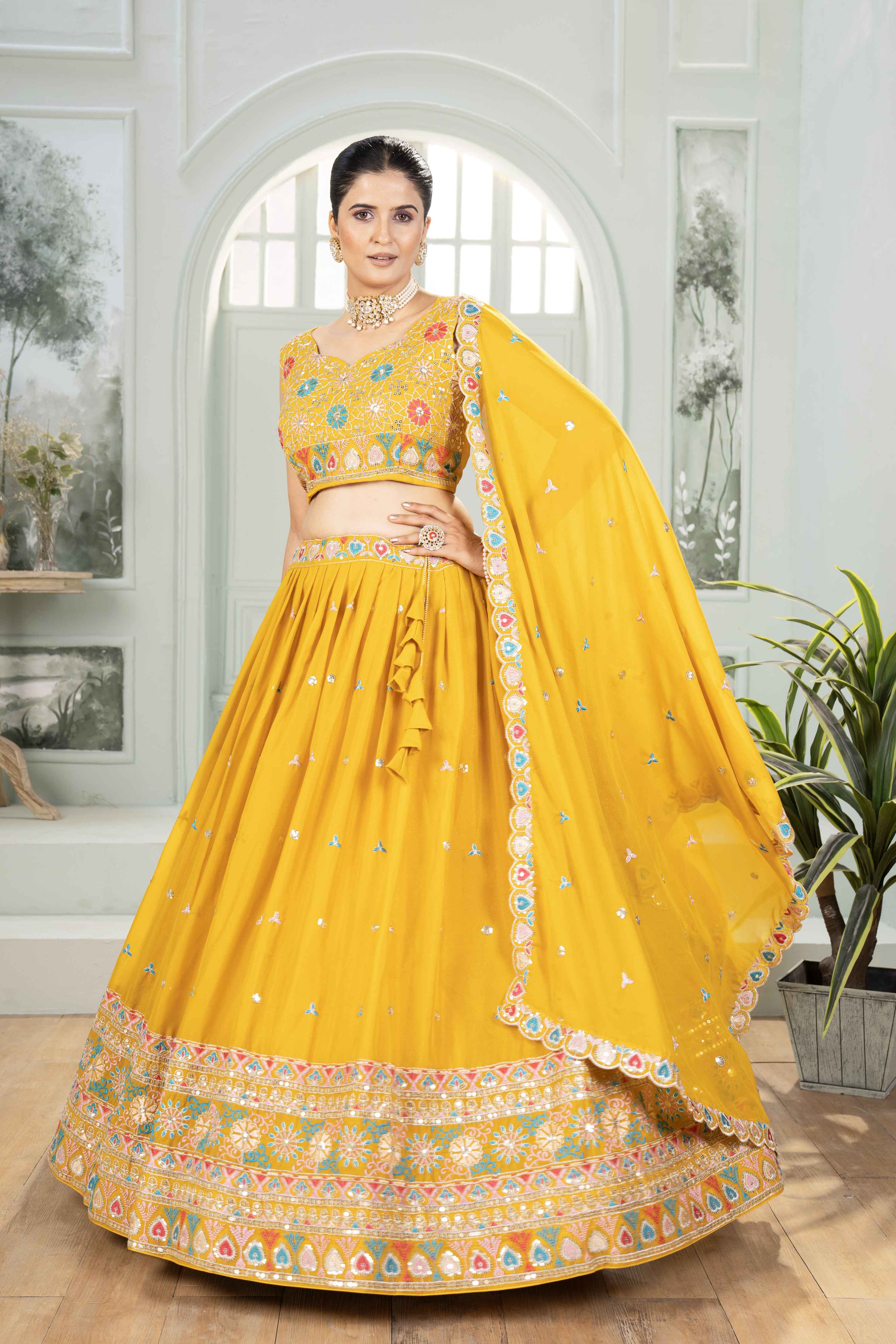 Mustard Marigold Embroidered Lehenga