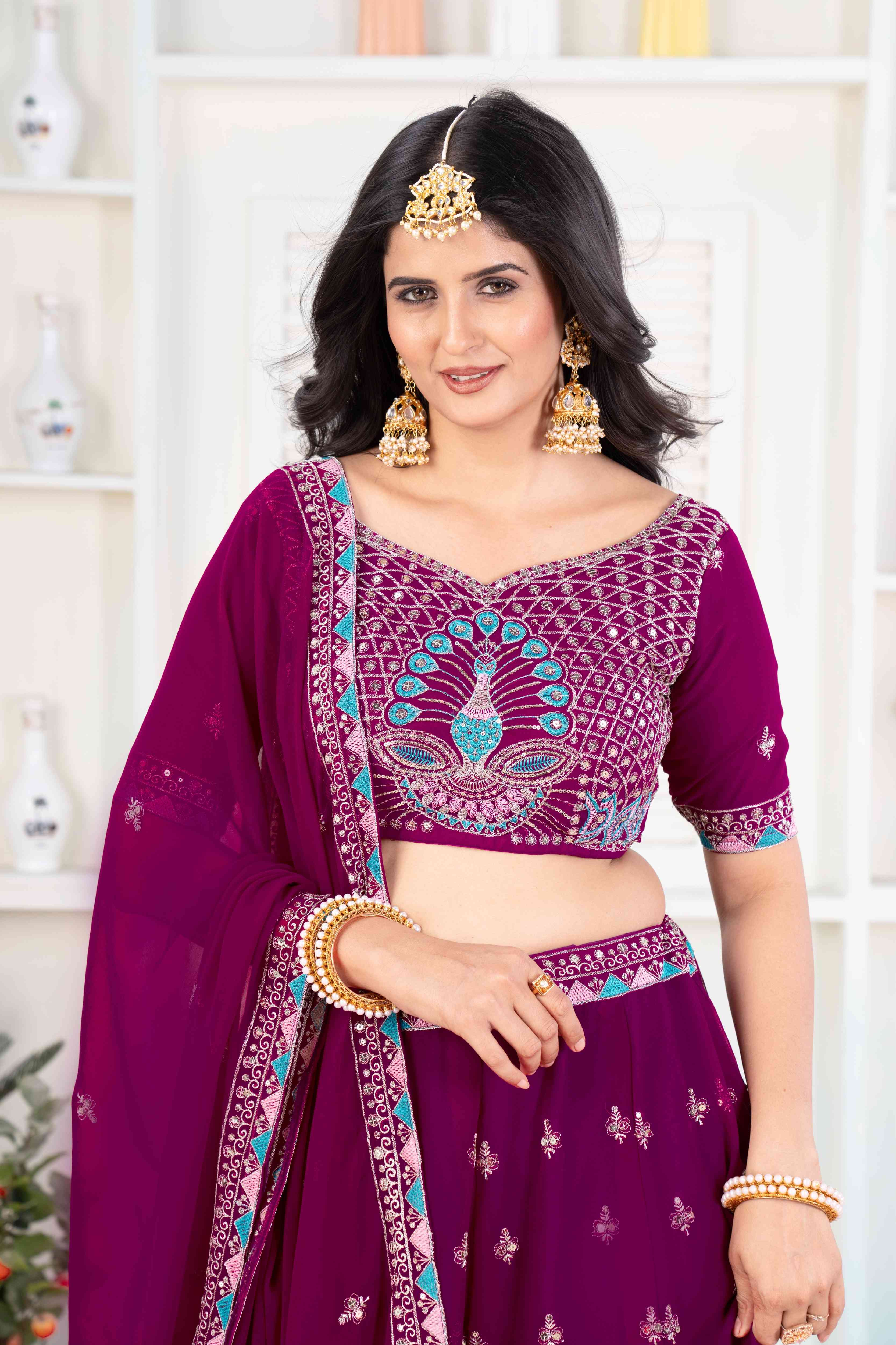 Rich Wine Sequence worked Embroidery Designer Lehenga Choli With Dupatta