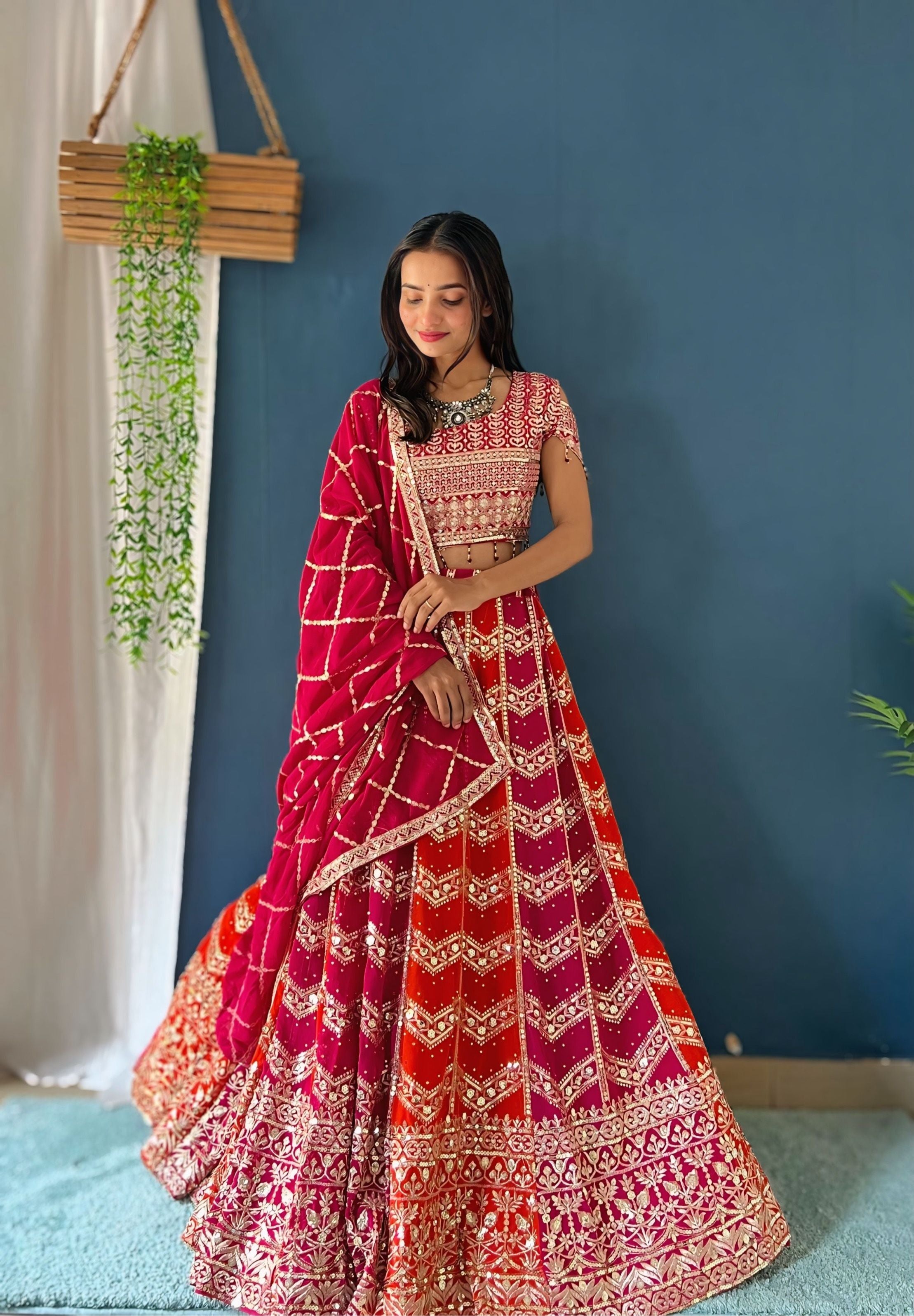 Crimson Radiance Embroidered Designer Wedding Wear Lehenga Choli With Dupatta