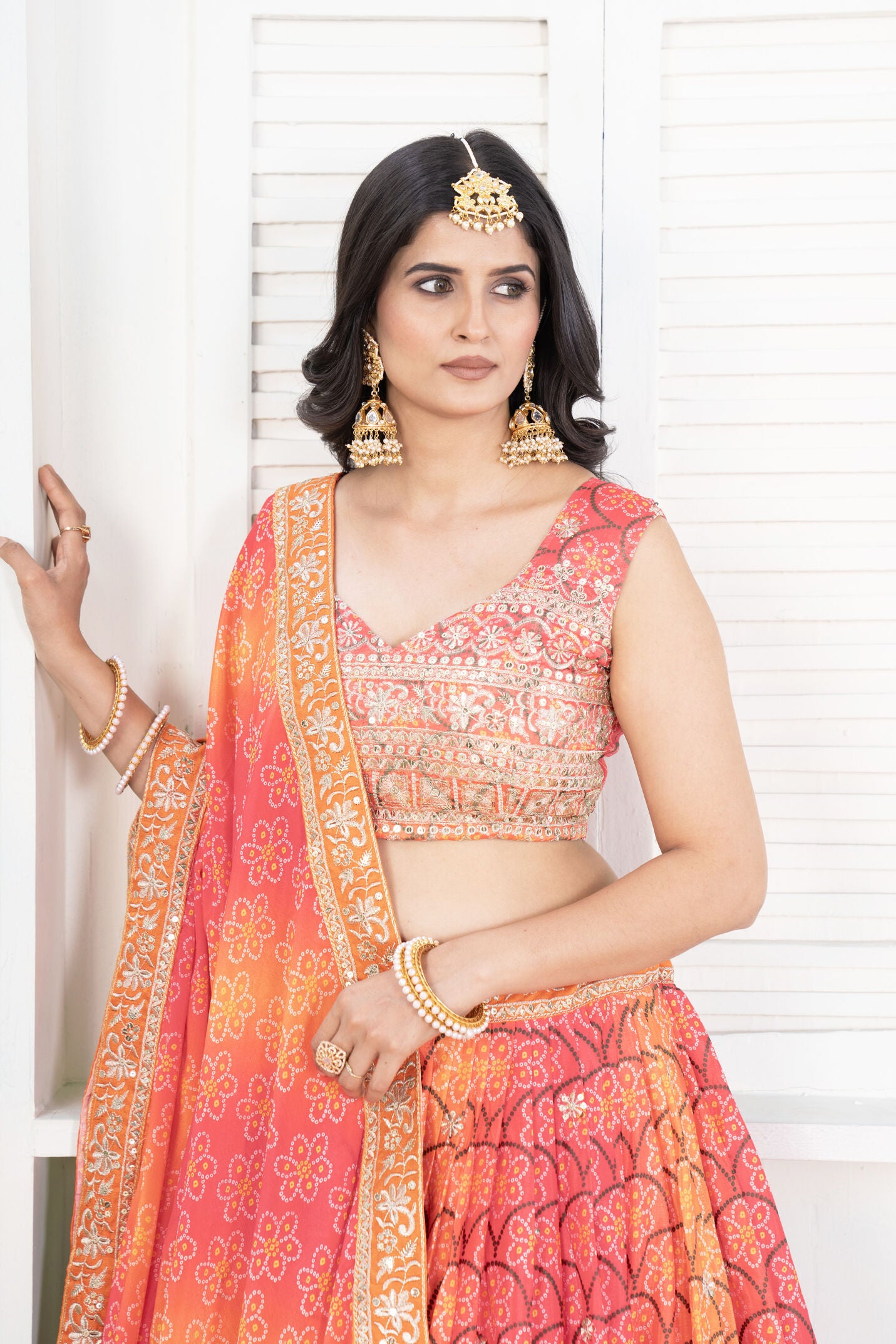 Pretty Radiant Orange Digital Print Sequence Bandhni Designer Lehenga Choli With Dupatta