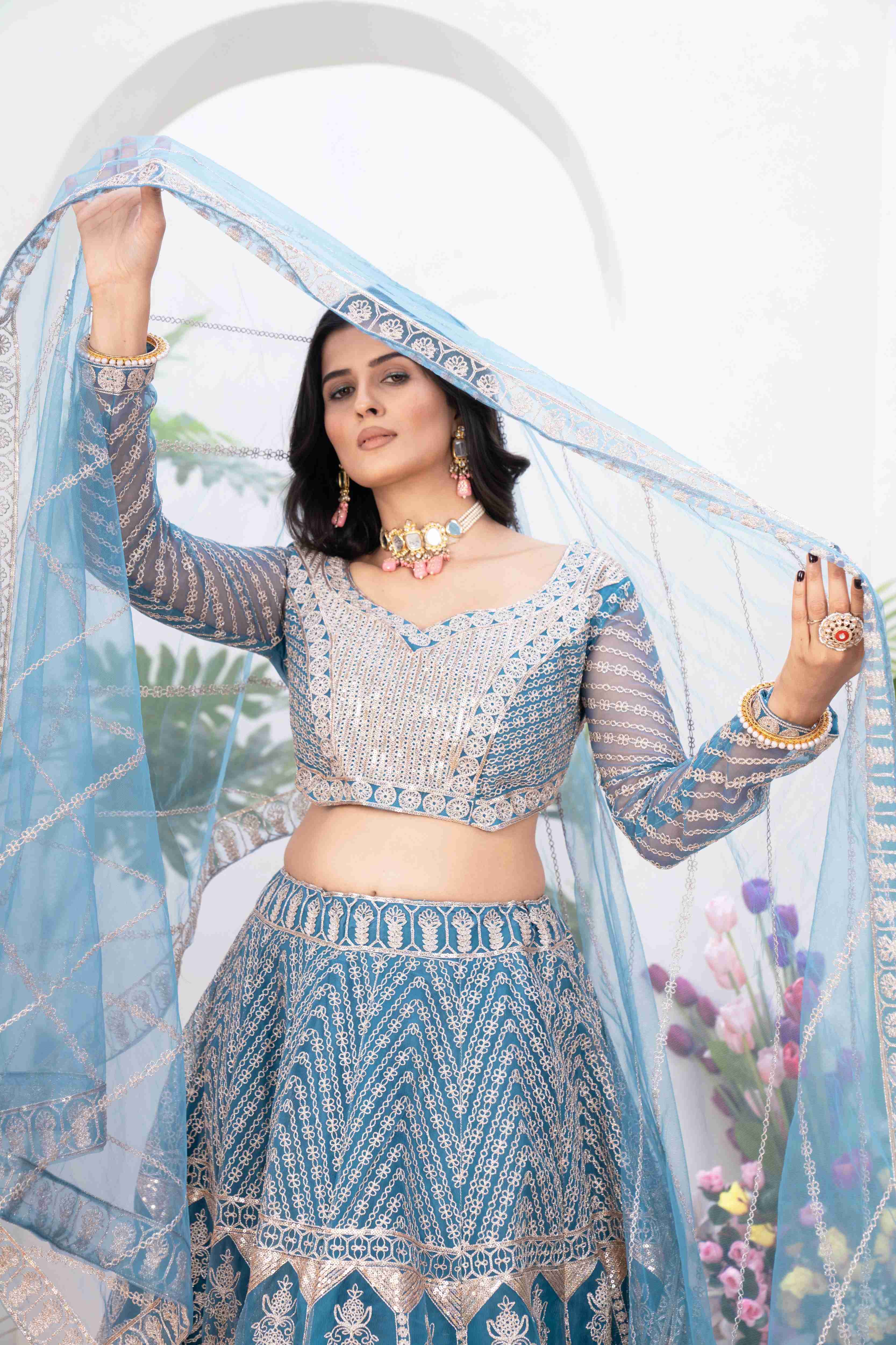 Adorable Regal Blue Party Wear Designer Embroidered Lehenga Choli