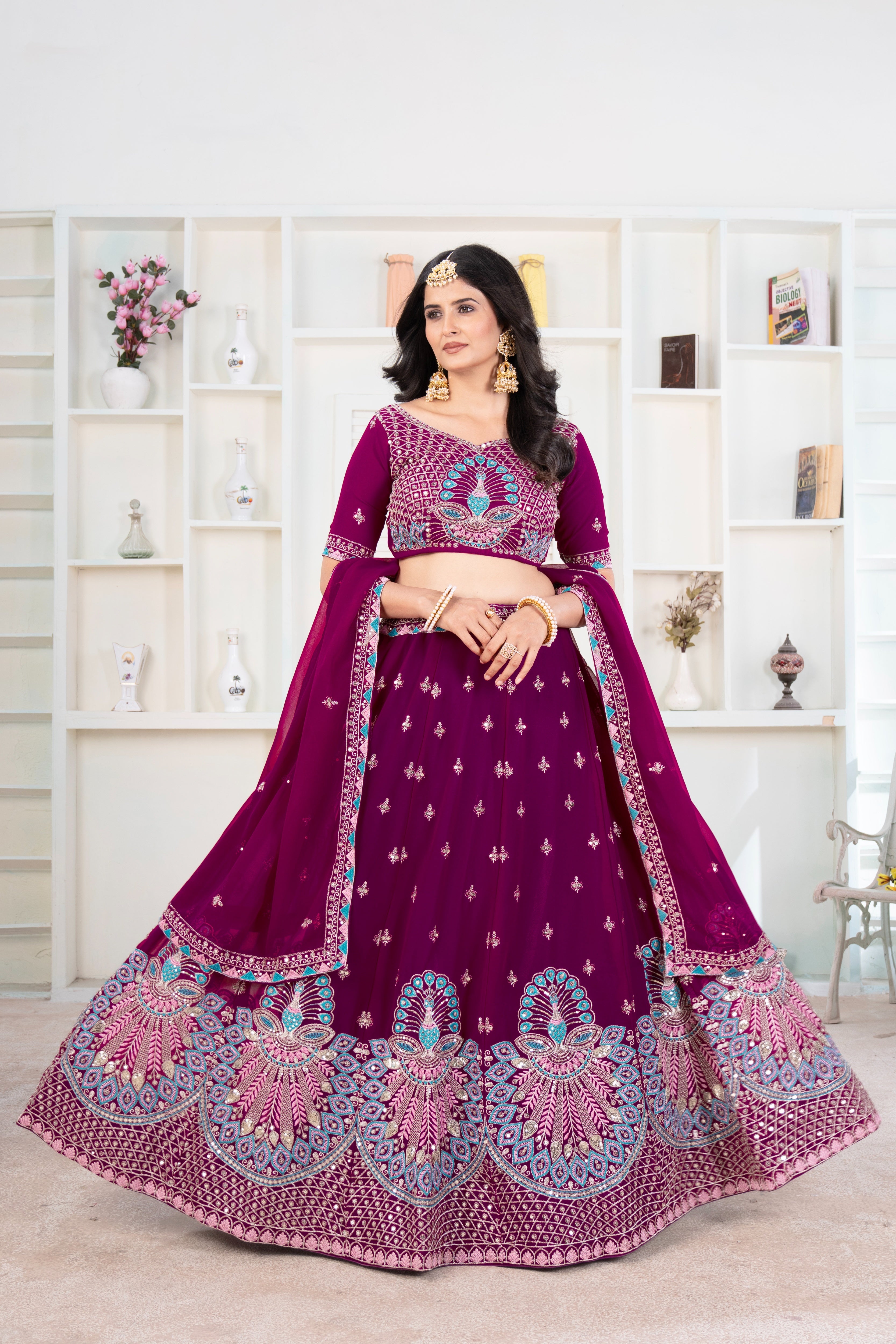 Rich Wine Sequence worked Embroidery Designer Lehenga Choli With Dupatta
