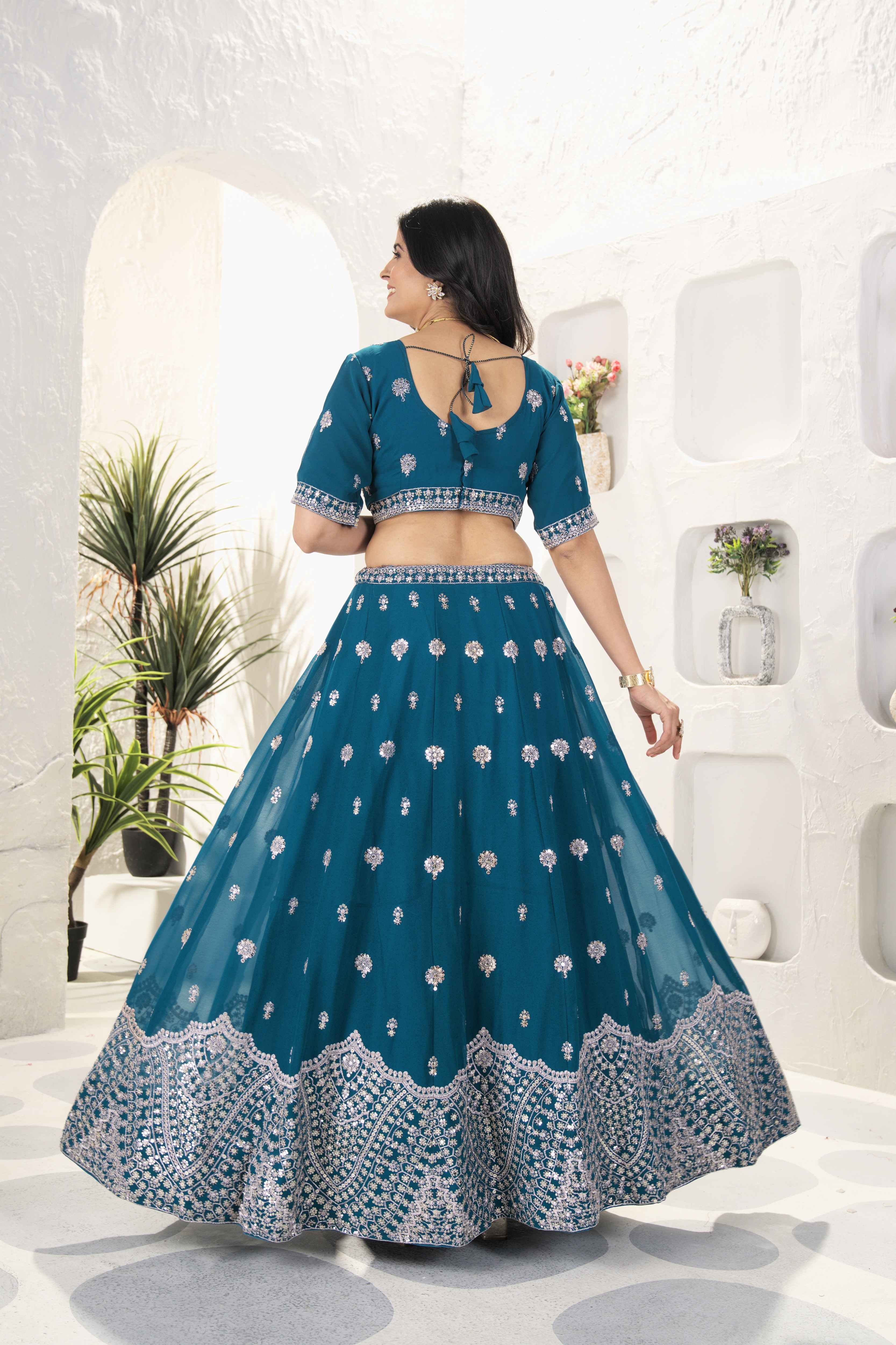 TImeless Teal Blue Embroidery Sequence Party Wear Designer Lehenga Choli & Dupatta