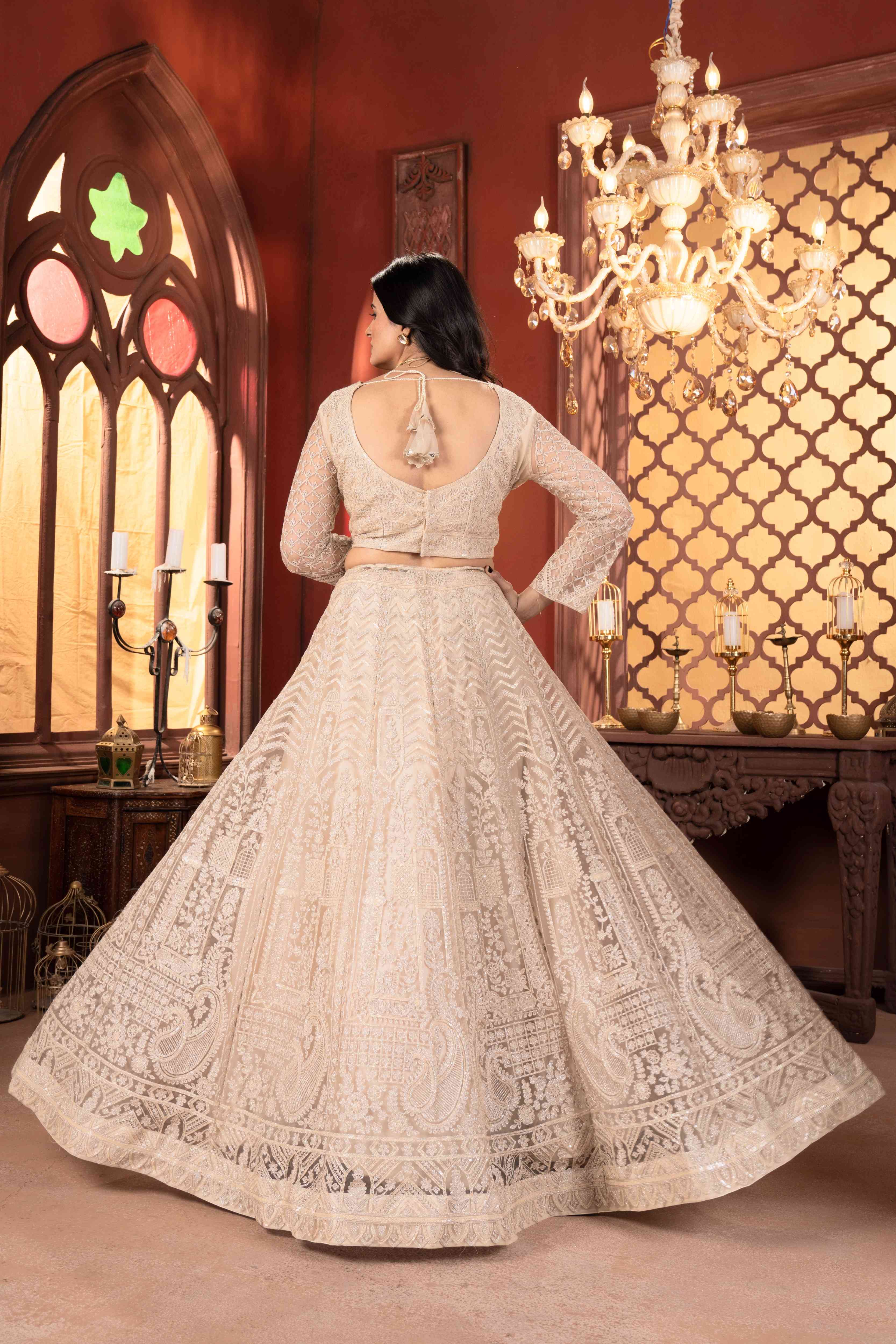 Incredible Off Cream Embroidered Designer Lehenga With Dupatta