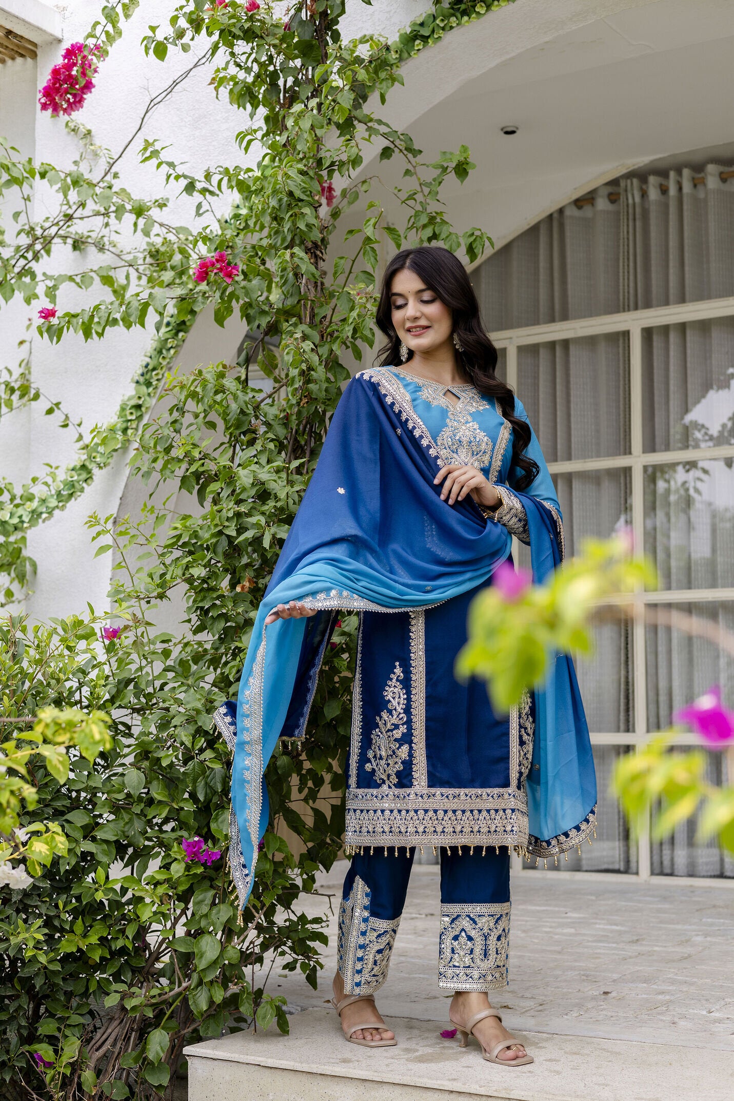 Awesome Royal Blue pedding Embroidery Sequence Work Festival Wear Pant Suit