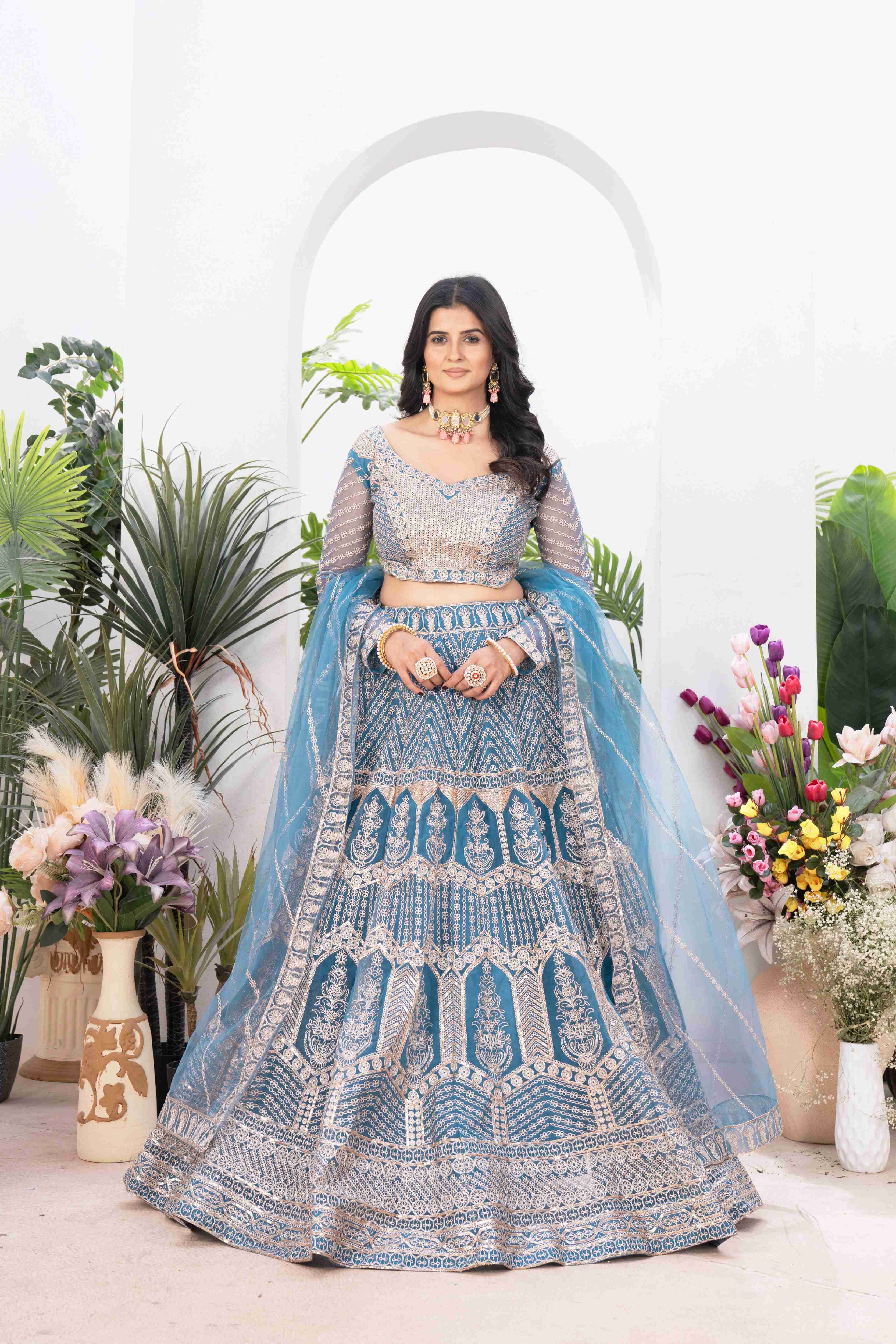 Adorable Regal Blue Party Wear Designer Embroidered Lehenga Choli