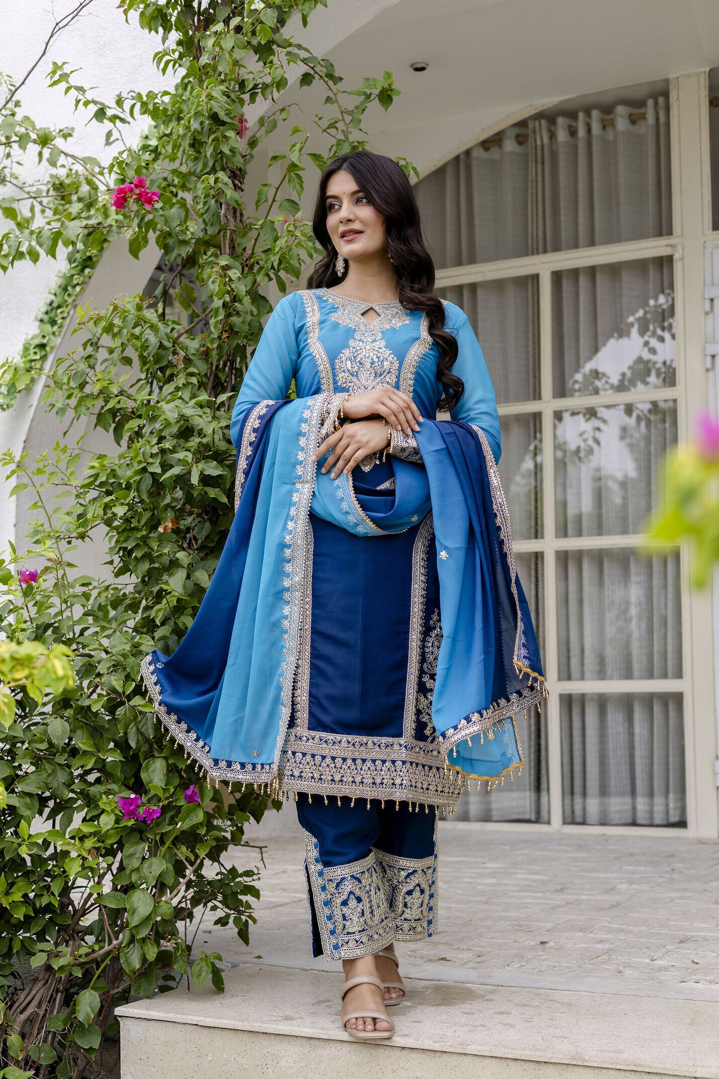 Awesome Royal Blue pedding Embroidery Sequence Work Festival Wear Pant Suit
