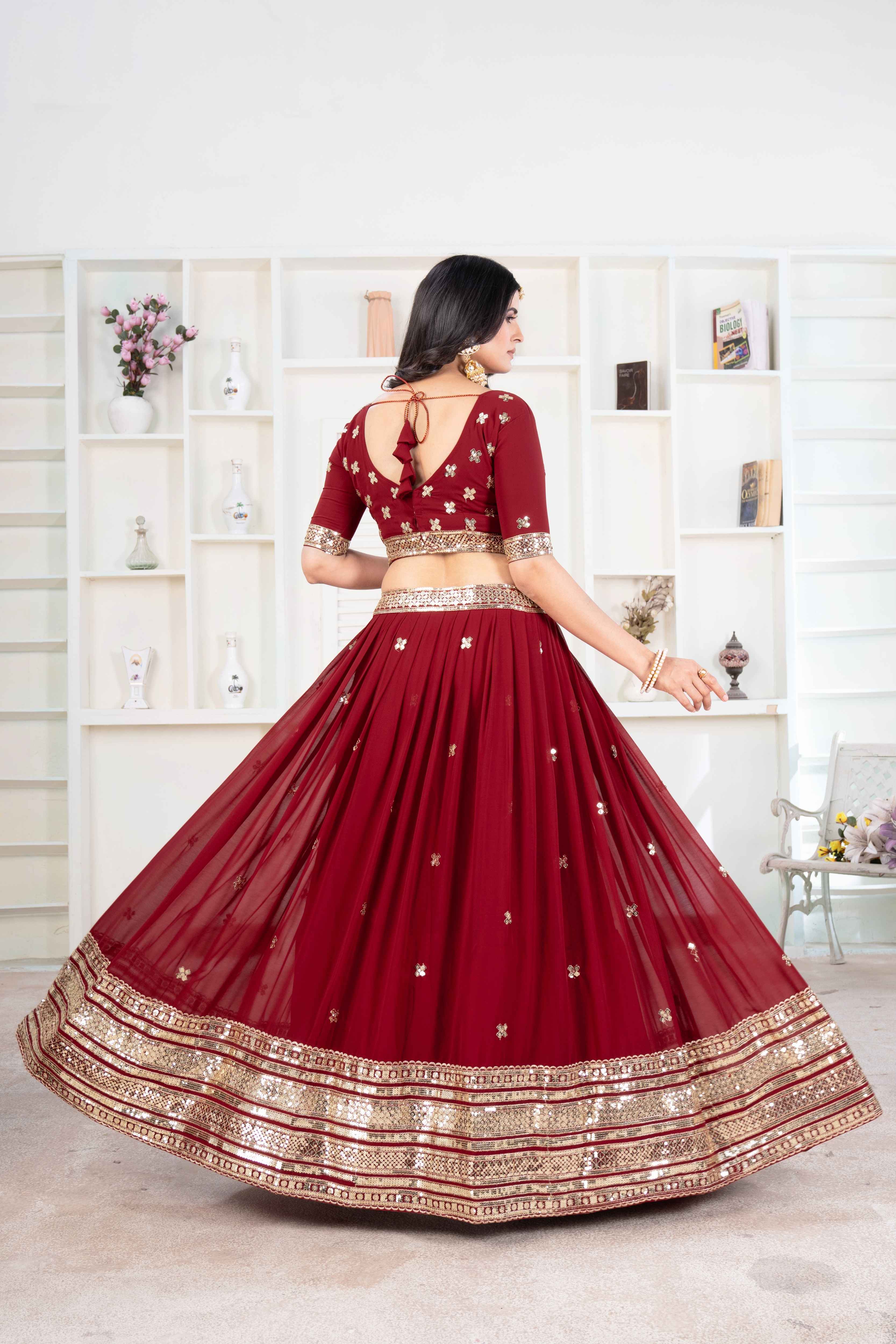 Enchanting Maroon Gold Sequence Work Embroidery Designer Lehenga Choli With Dupatta