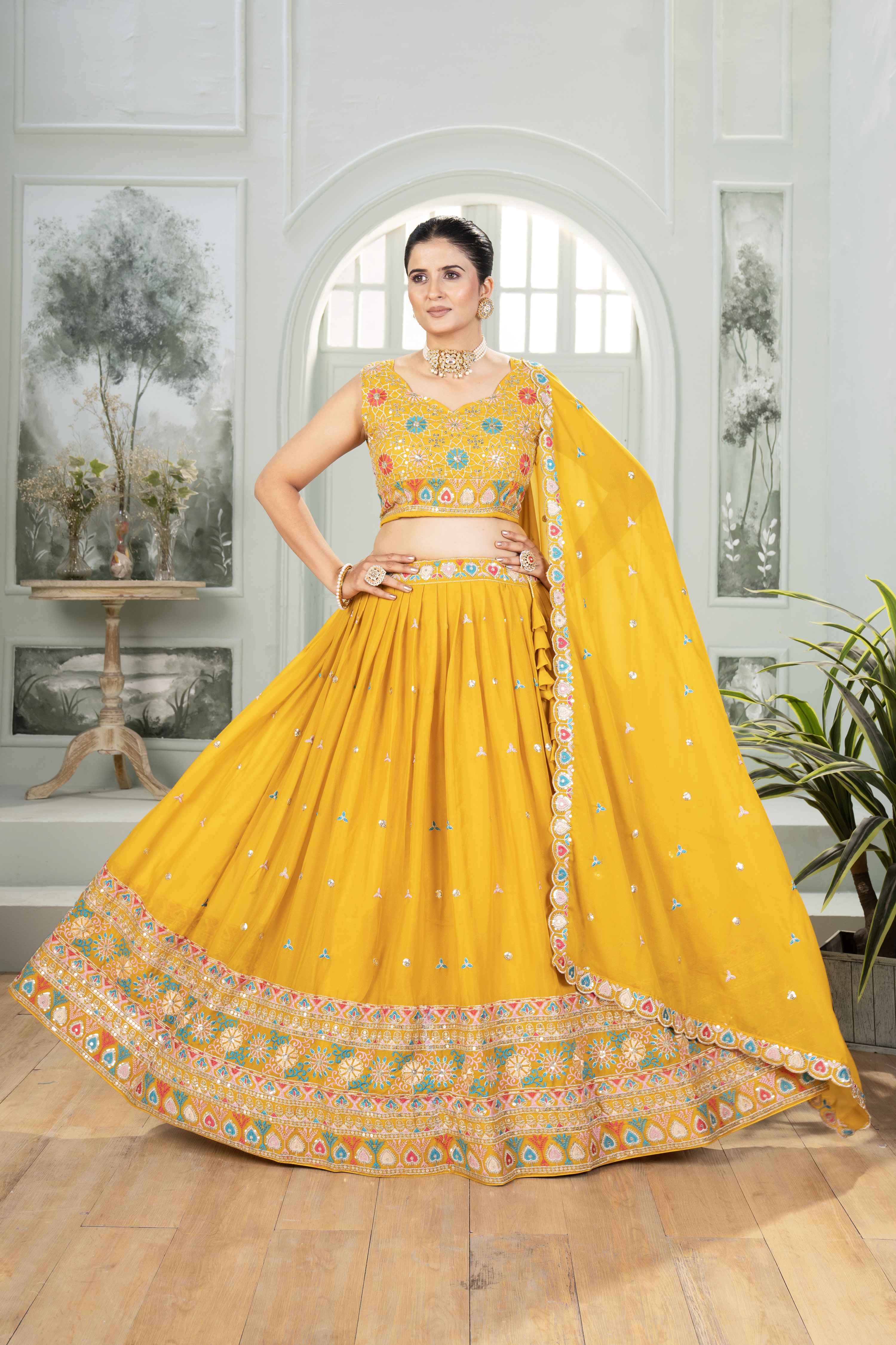 Mustard Marigold Embroidered Lehenga