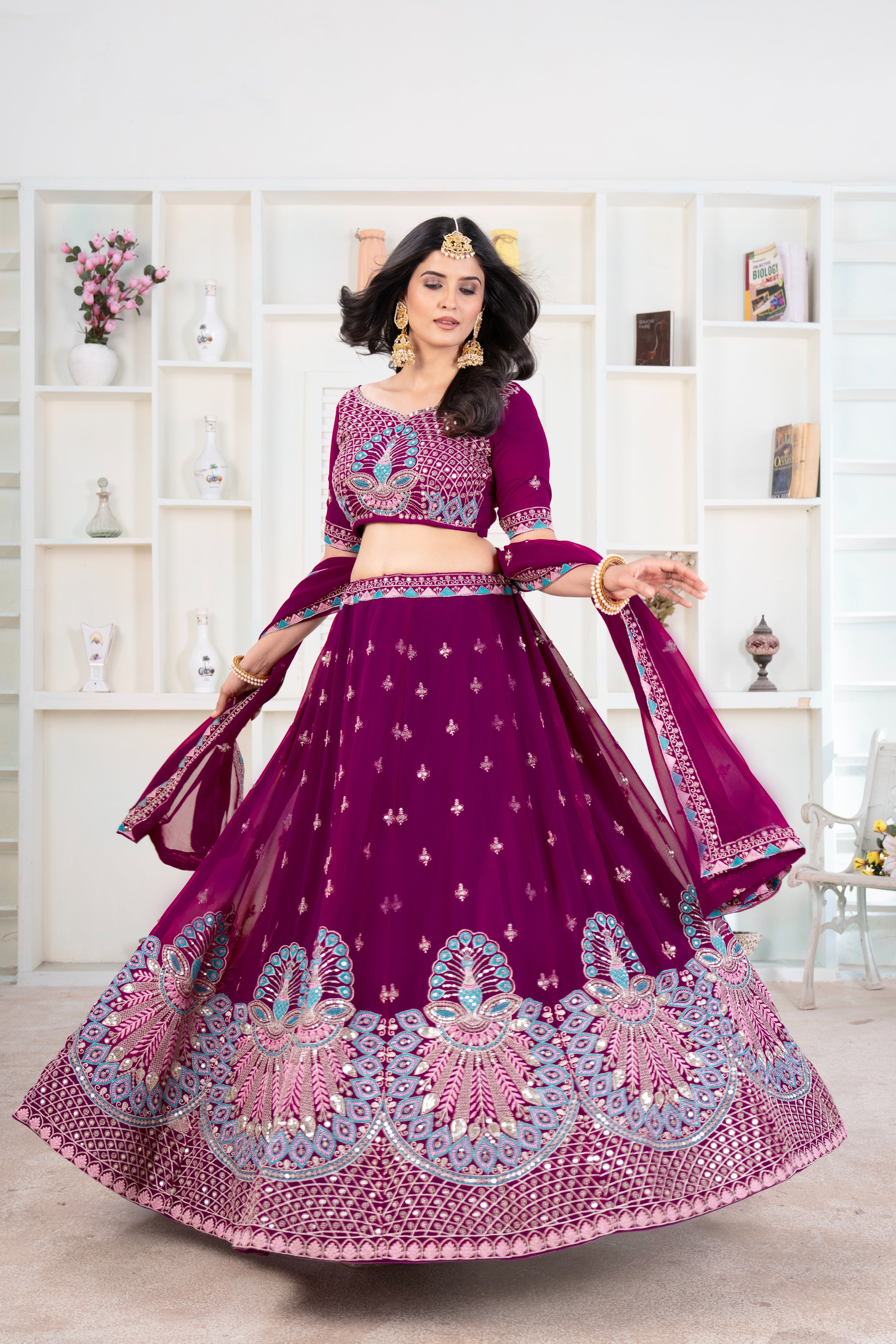Rich Wine Sequence worked Embroidery Designer Lehenga Choli With Dupatta