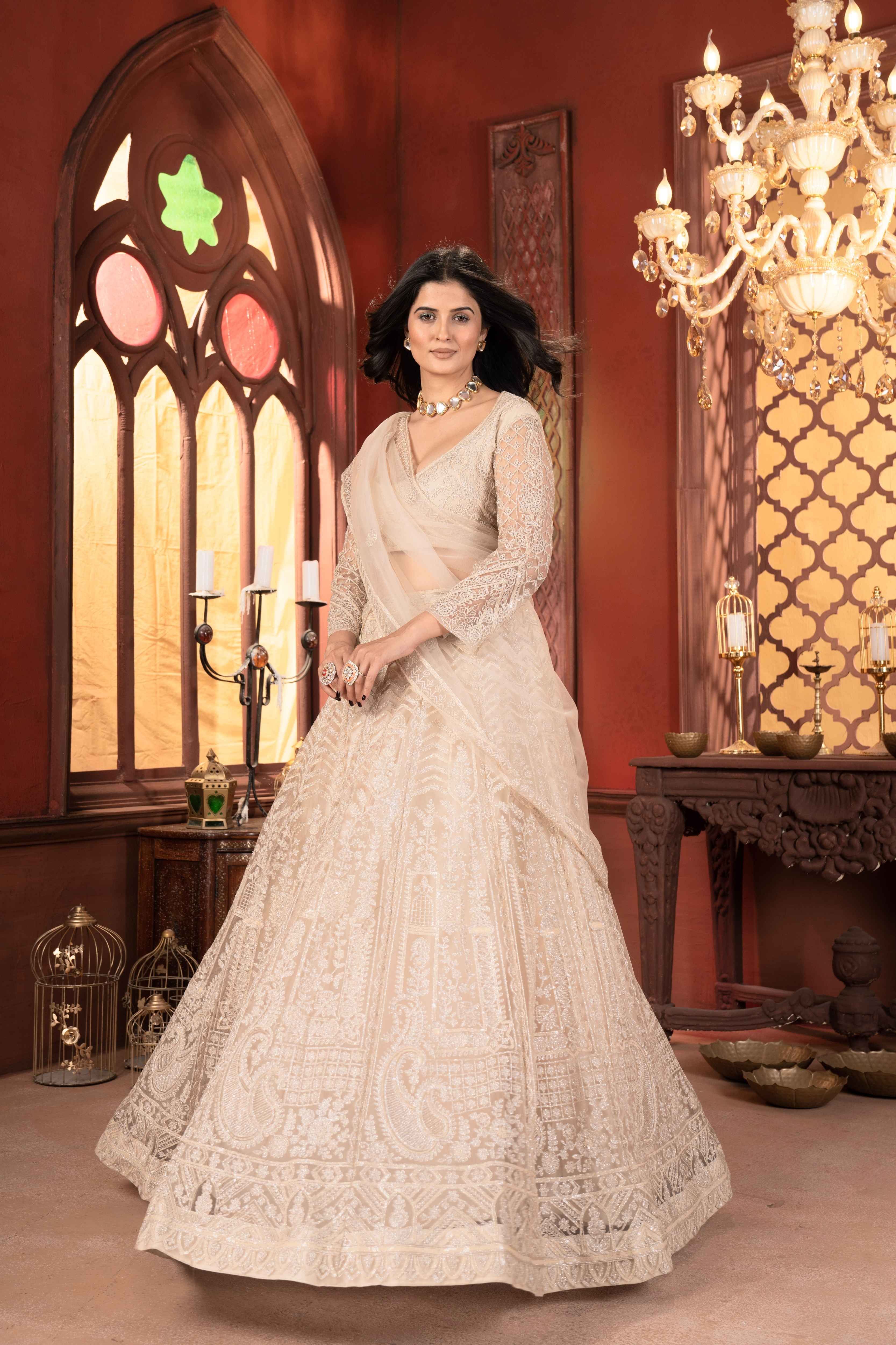 Incredible Off Cream Embroidered Designer Lehenga With Dupatta