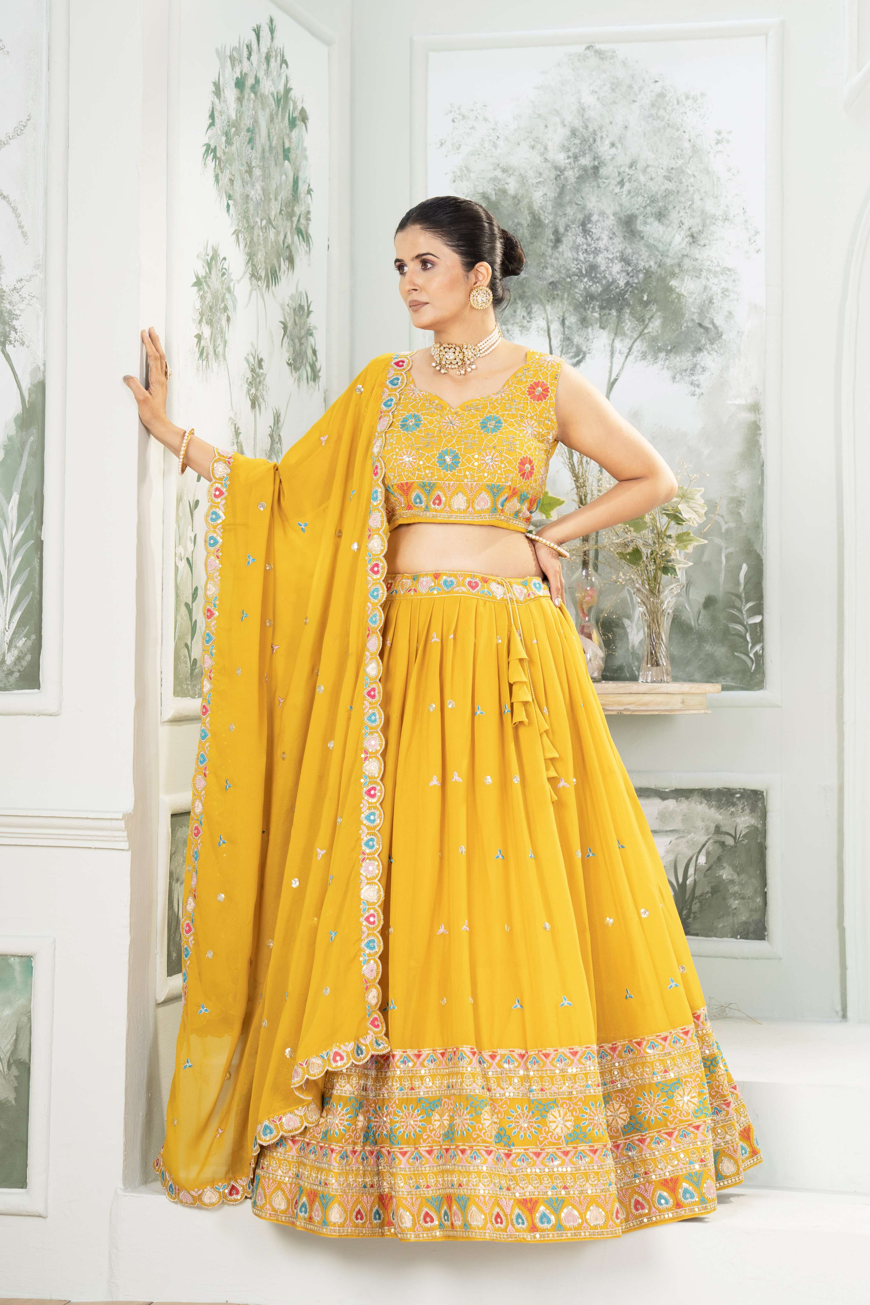 Mustard Marigold Embroidered Lehenga