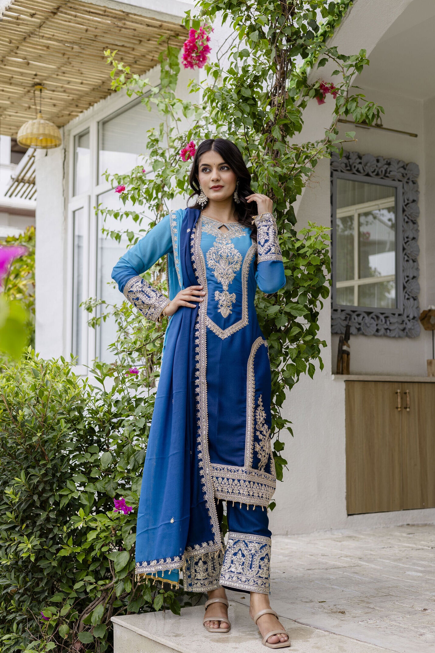 Awesome Royal Blue pedding Embroidery Sequence Work Festival Wear Pant Suit