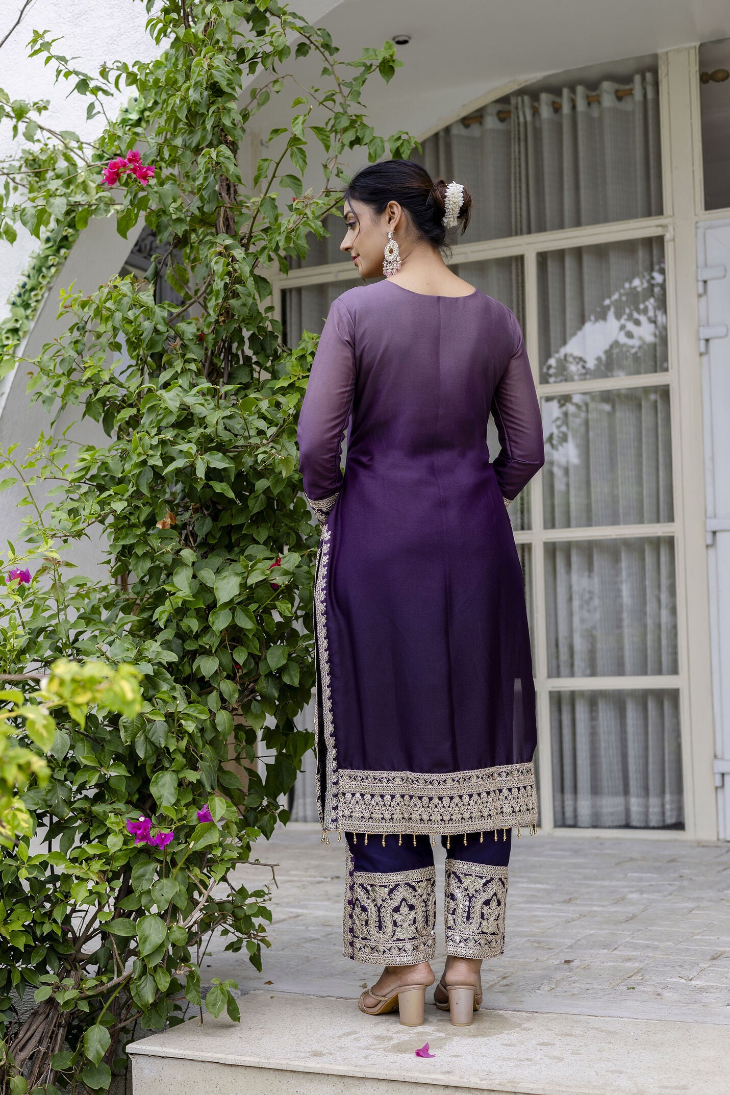 Awesome Plum Purple pedding Embroidery Sequence Work Festival Wear Pant Suit