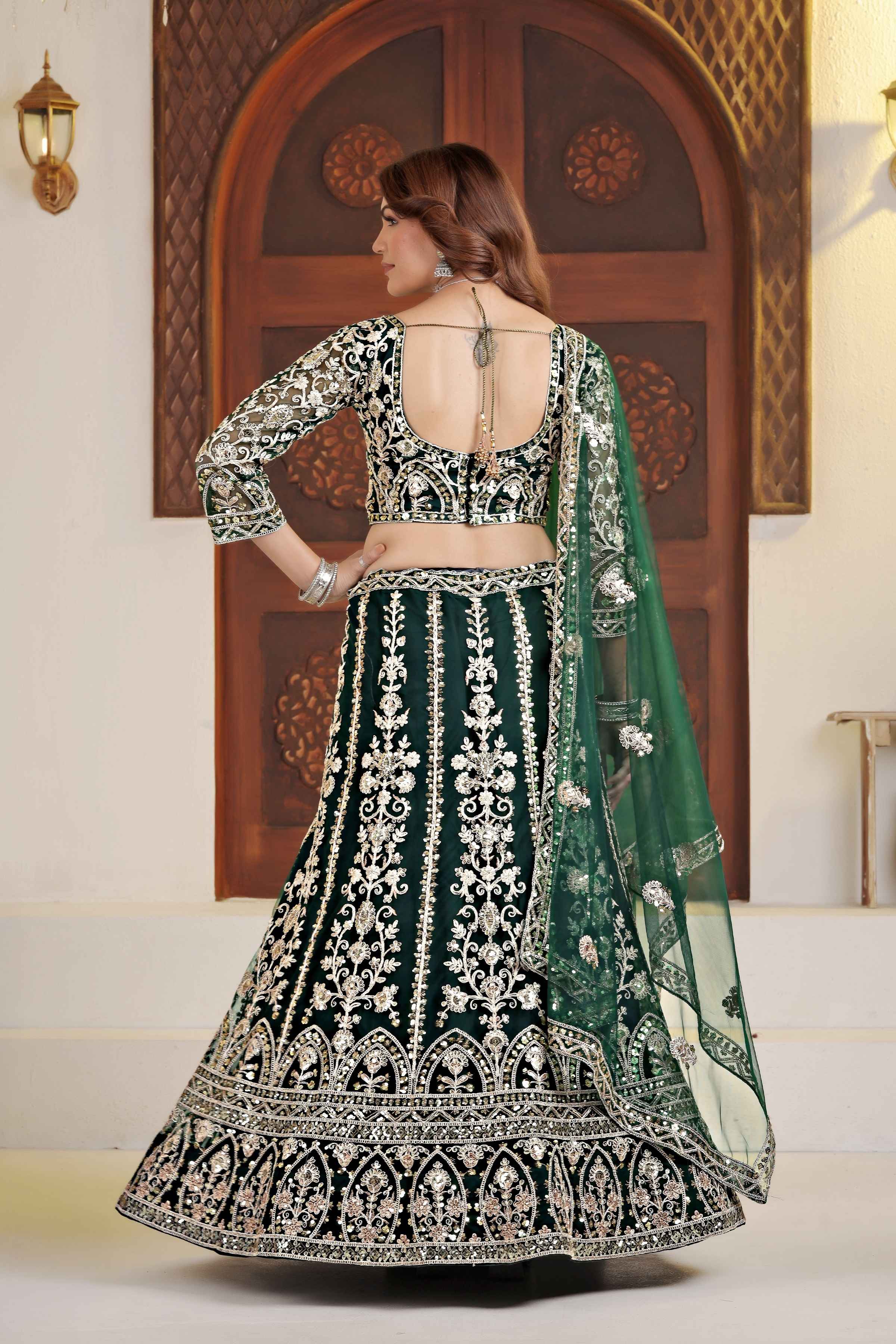 Elegent Dark Green Net Embroiderd Codding Designer Bridal Wear Lehanga Set