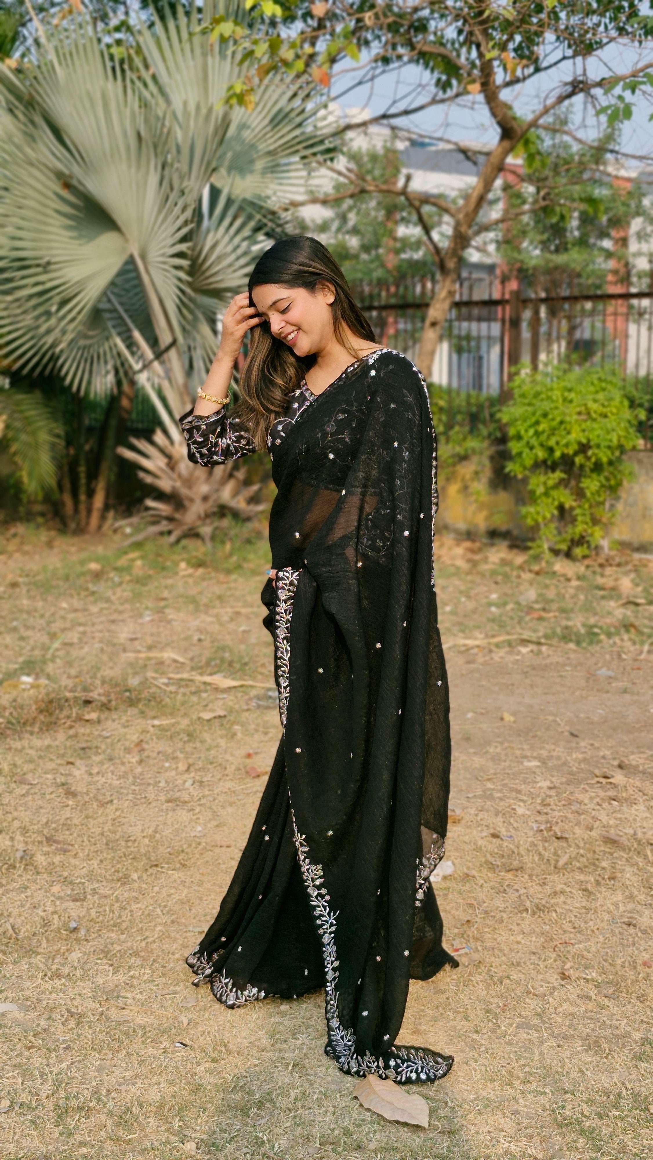Lovely Black Candy Crush Sequence C Pallu Party Wear Saree With Embroidery Blouse
