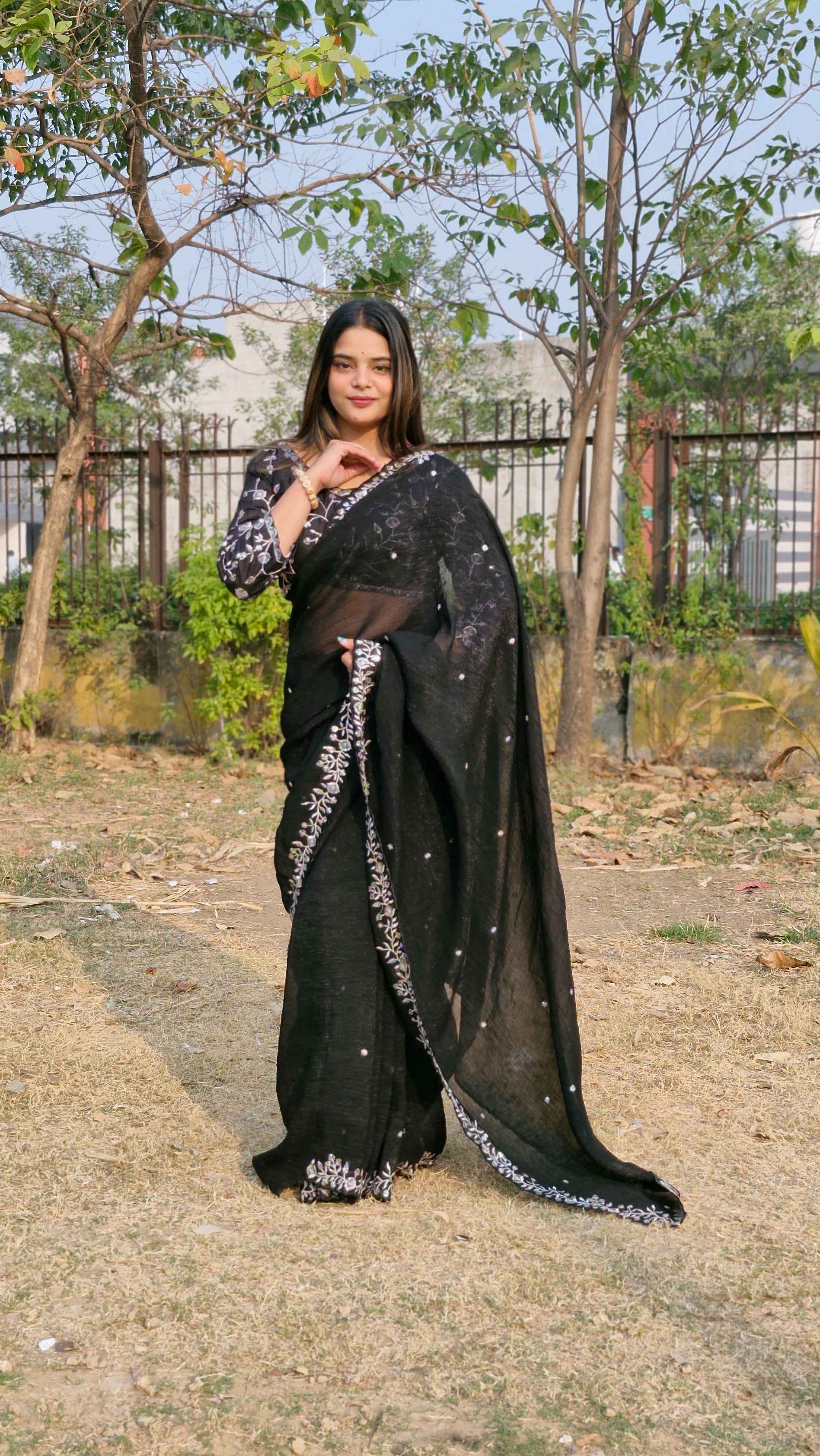 Lovely Black Candy Crush Sequence C Pallu Party Wear Saree With Embroidery Blouse