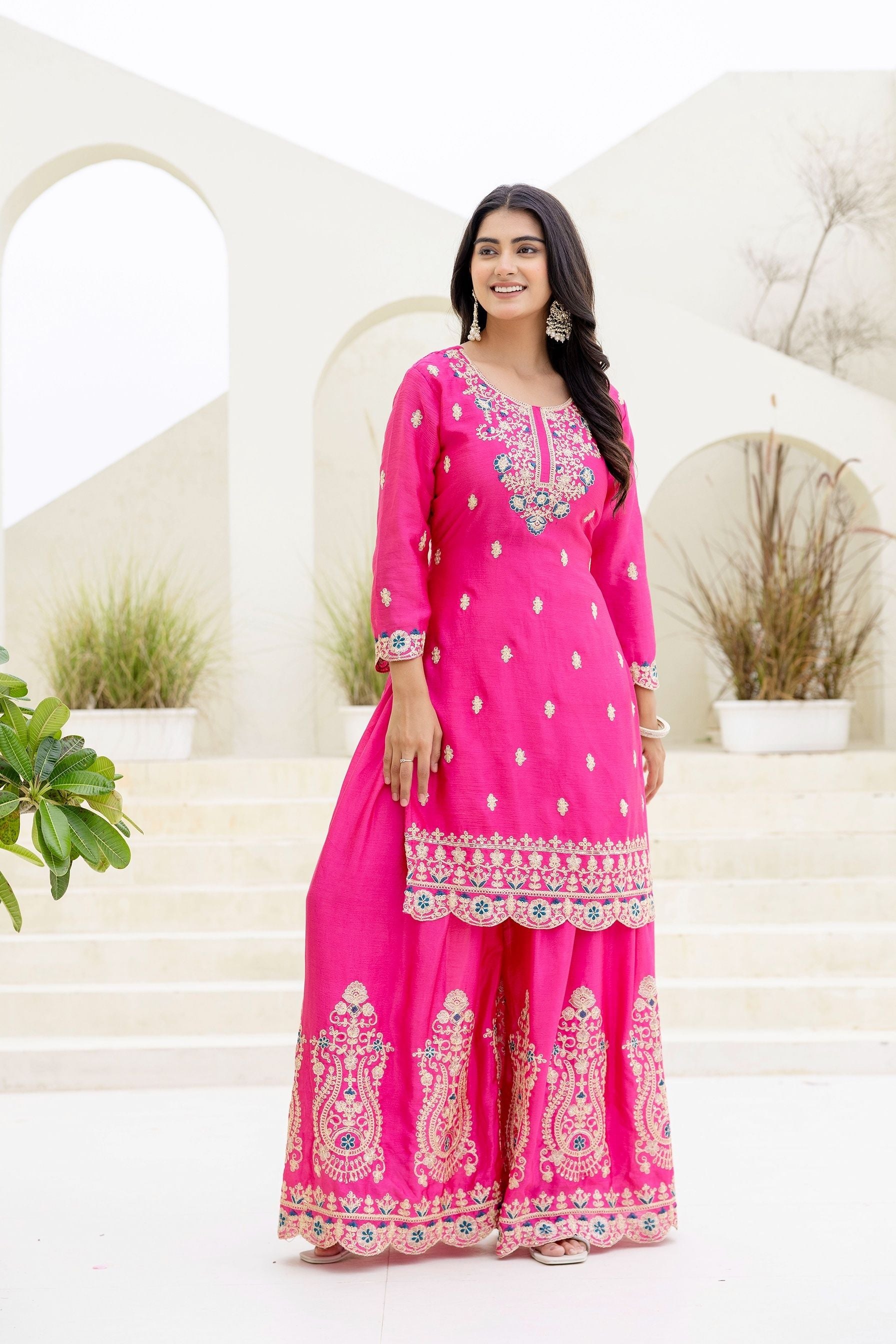 Fablous Rani Embroidered Sequence Designer Salwar Suit With Contrast Blue Dupatta
