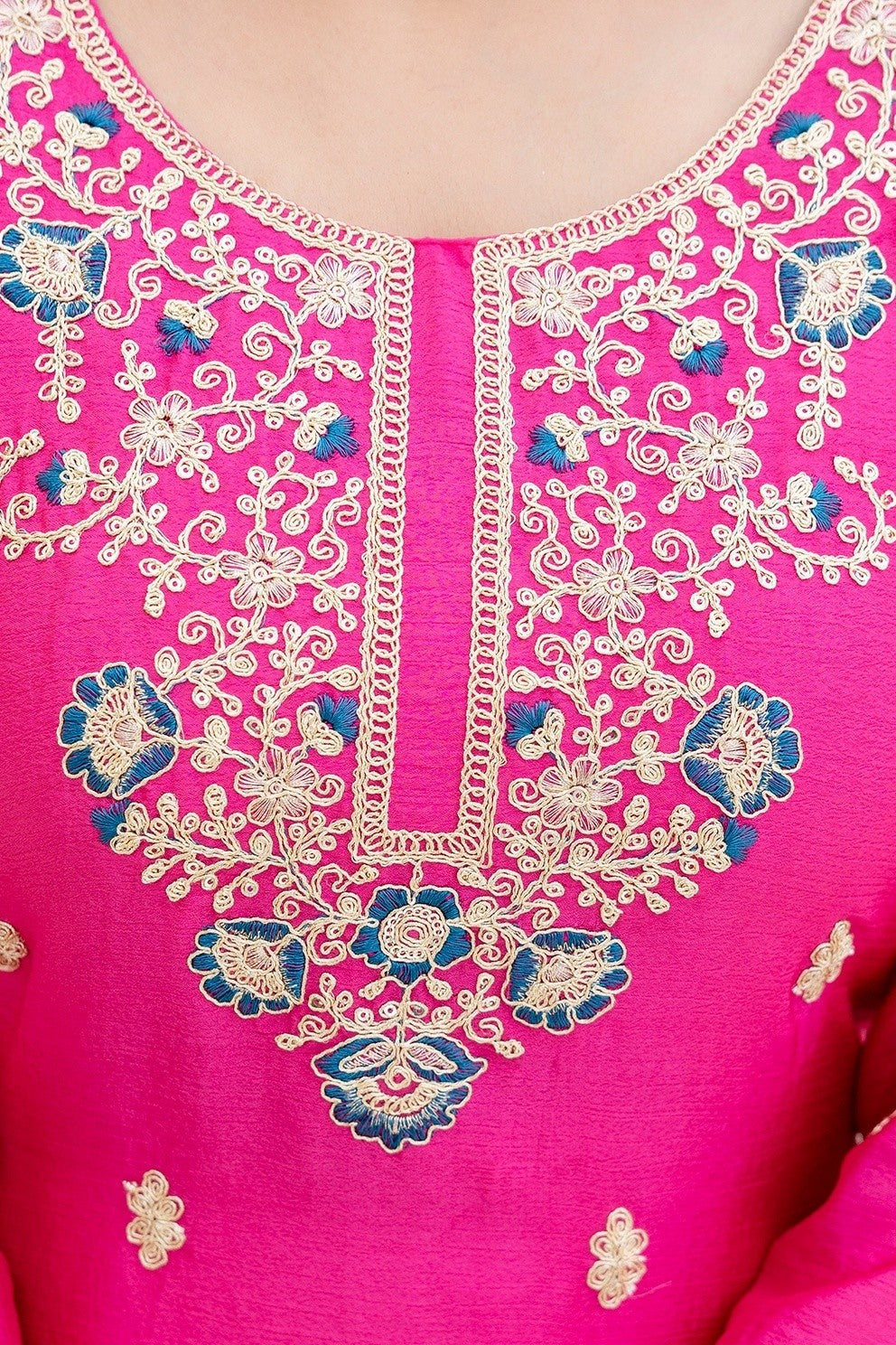 Fablous Rani Embroidered Sequence Designer Salwar Suit With Contrast Blue Dupatta