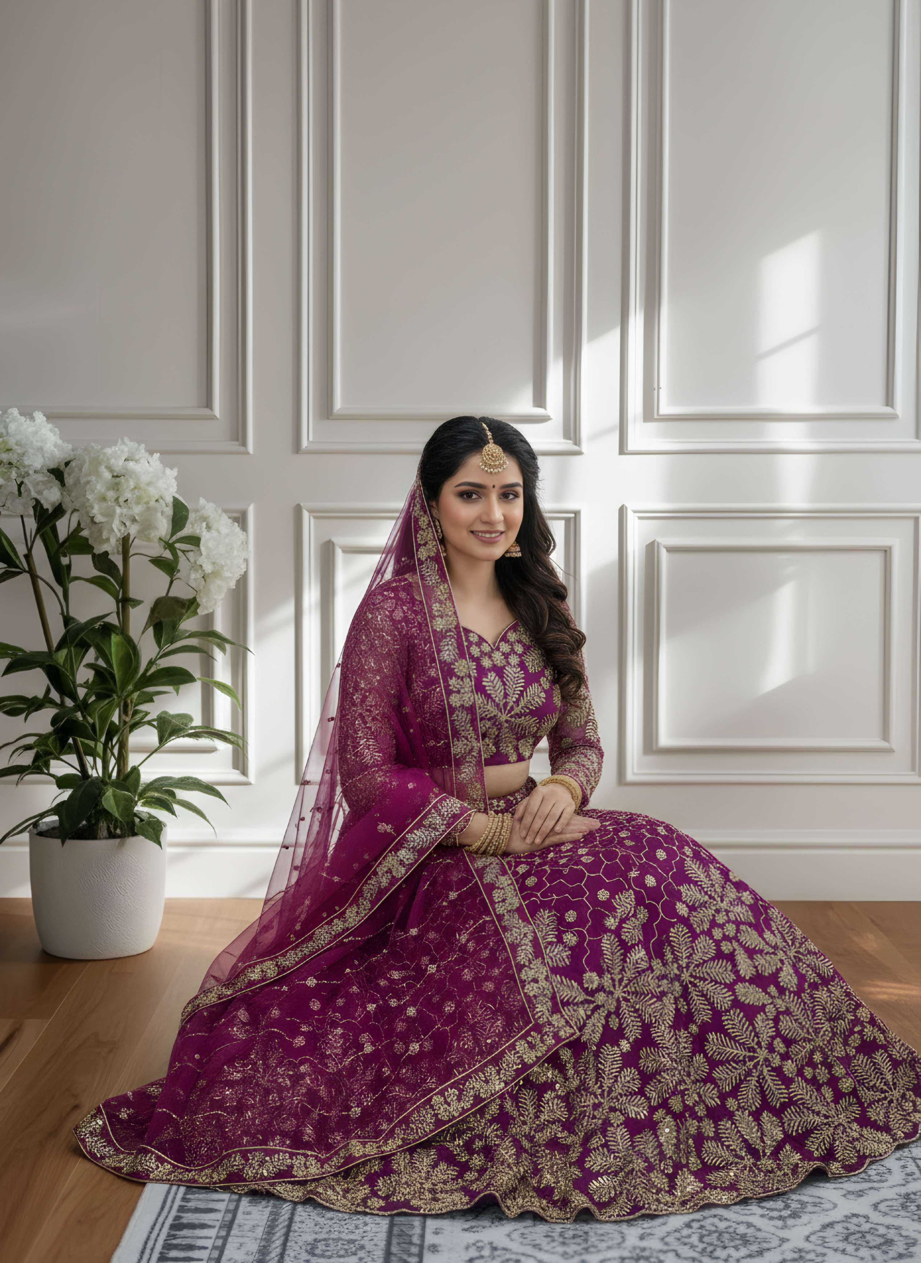Stunning Purple Butterfly Net Golden Embroidery Bridal Wear Lehenga Choli With Dupatta