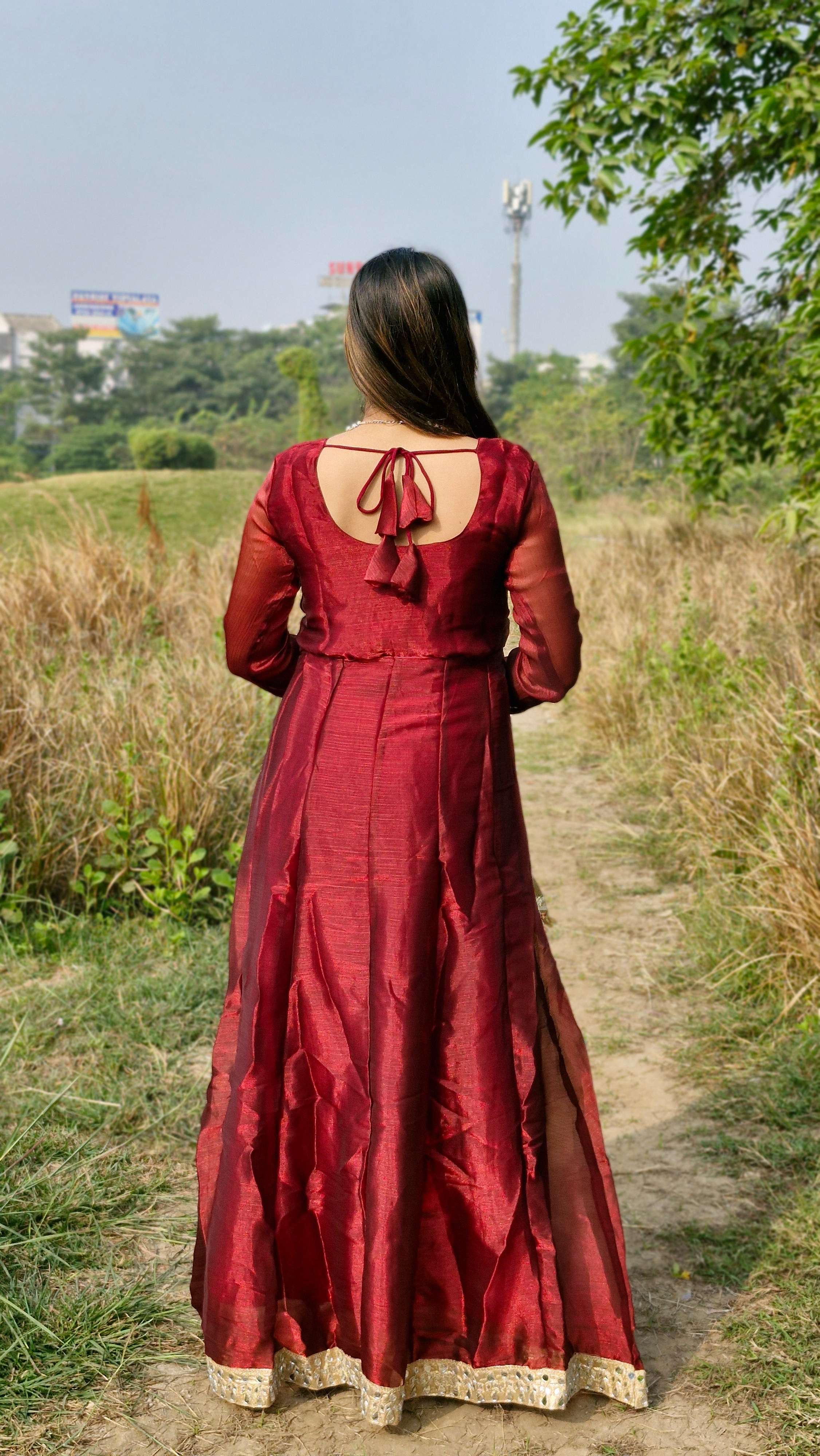 Dazzling Maroon Barbari Silk Embroidery Seuence Designer Anarkali Gown Pant With Dupatta
