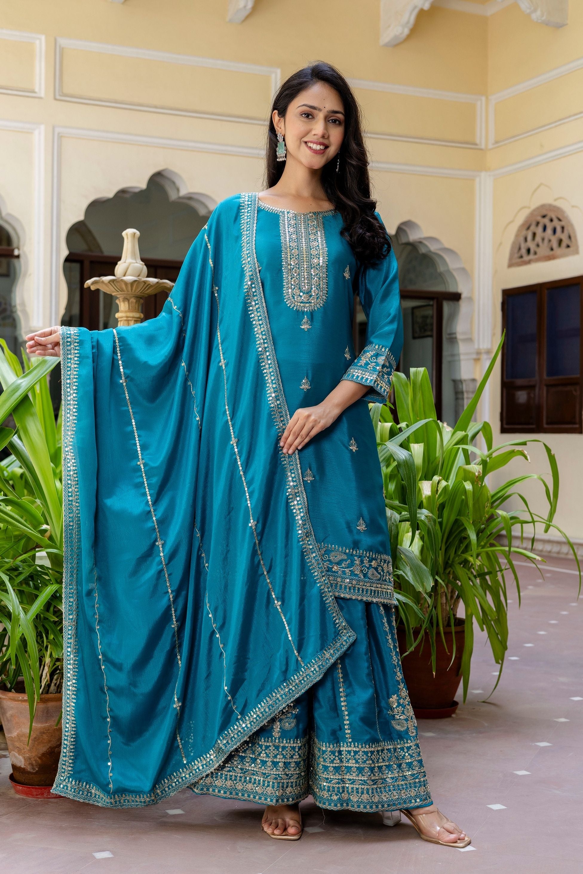 Royal Blue Embroidered Sequence Zari Designer Wedding Guest Wear Salwar Suit With Dupatta