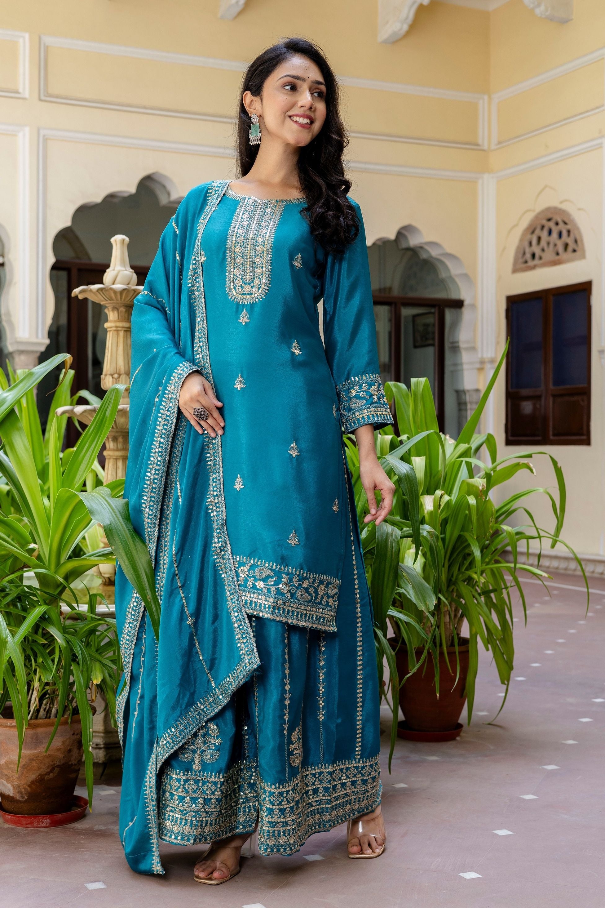 Royal Blue Embroidered Sequence Zari Designer Wedding Guest Wear Salwar Suit With Dupatta
