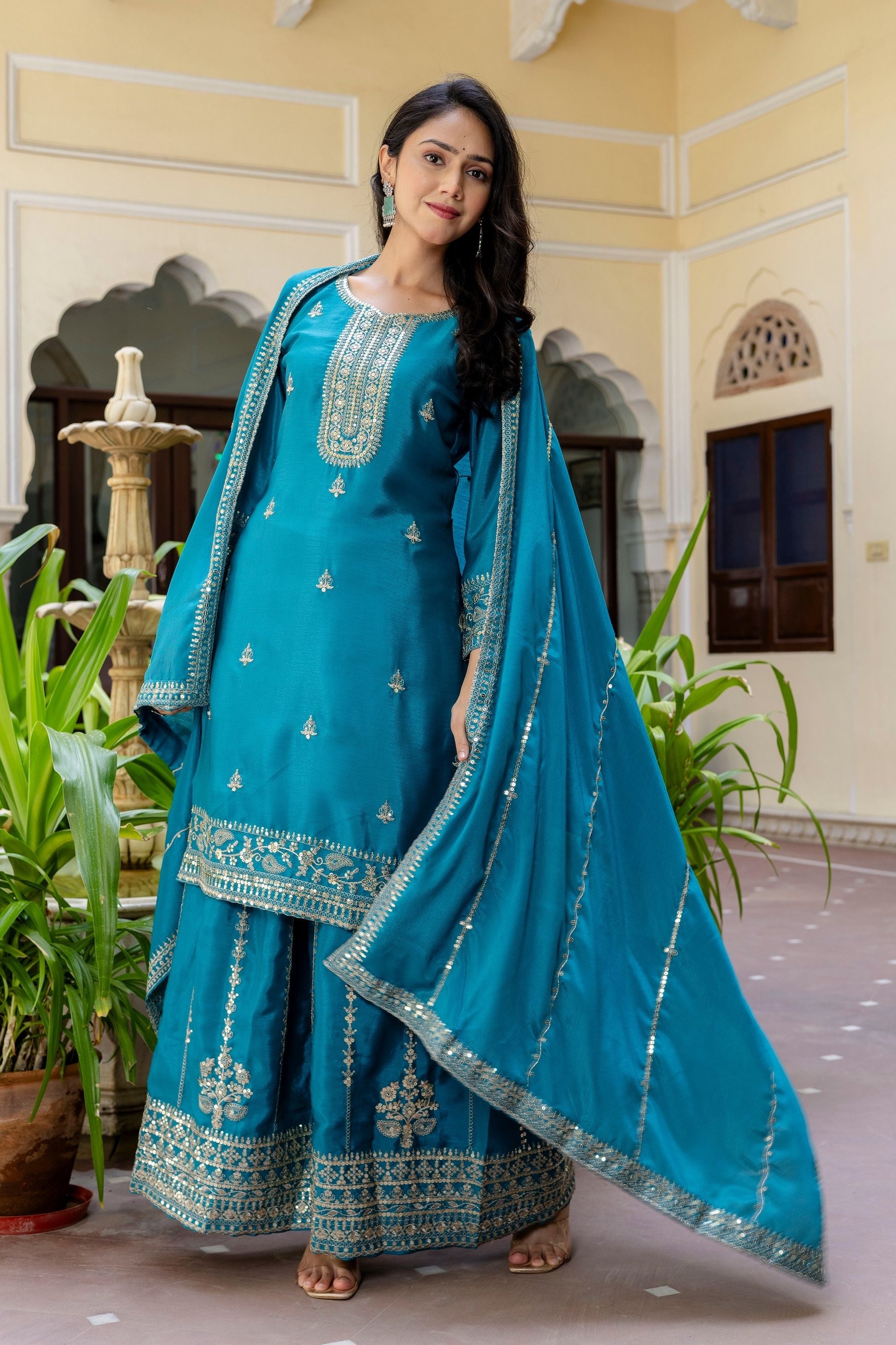 Royal Blue Embroidered Sequence Zari Designer Wedding Guest Wear Salwar Suit With Dupatta