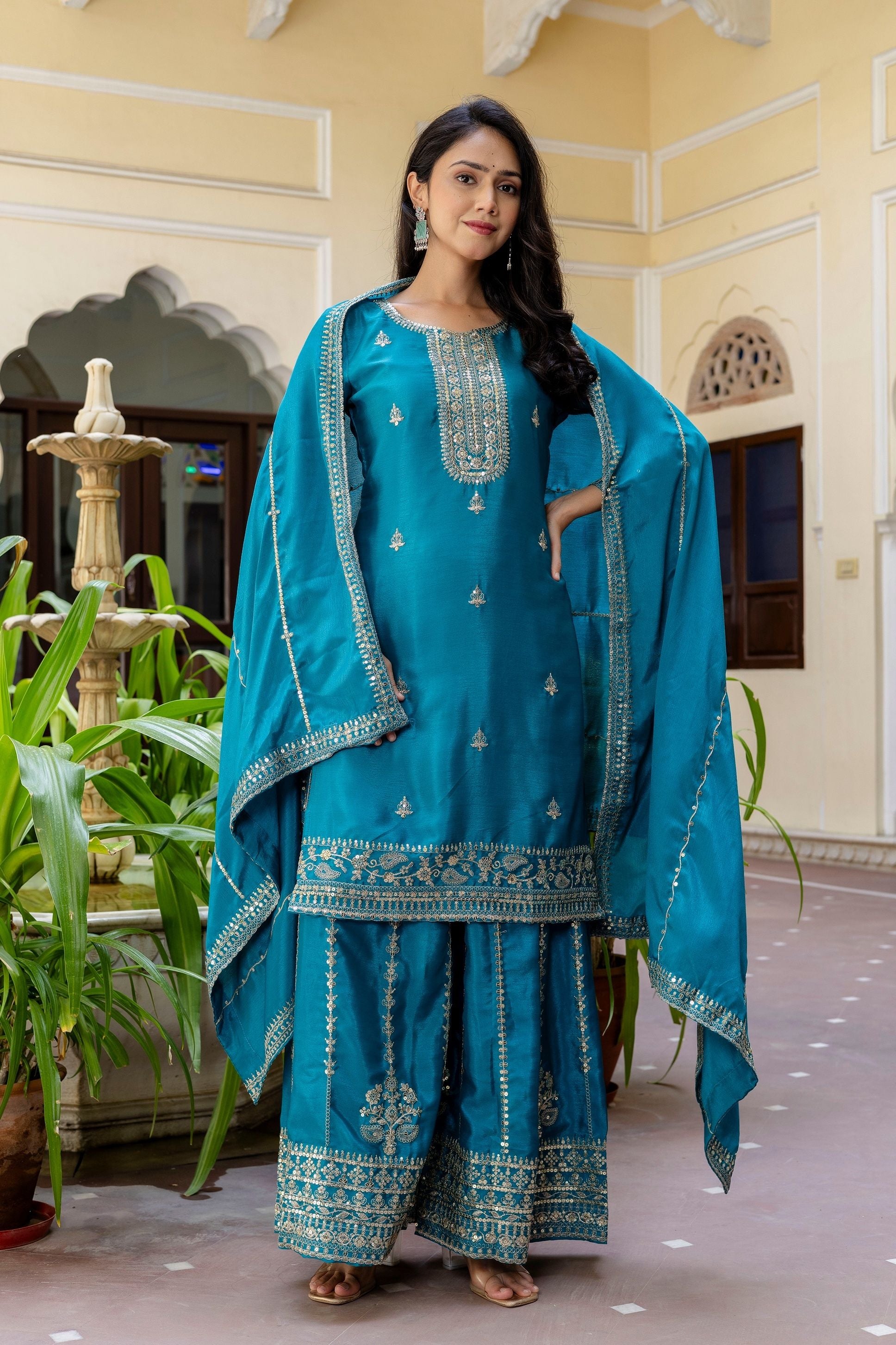 Royal Blue Embroidered Sequence Zari Designer Wedding Guest Wear Salwar Suit With Dupatta