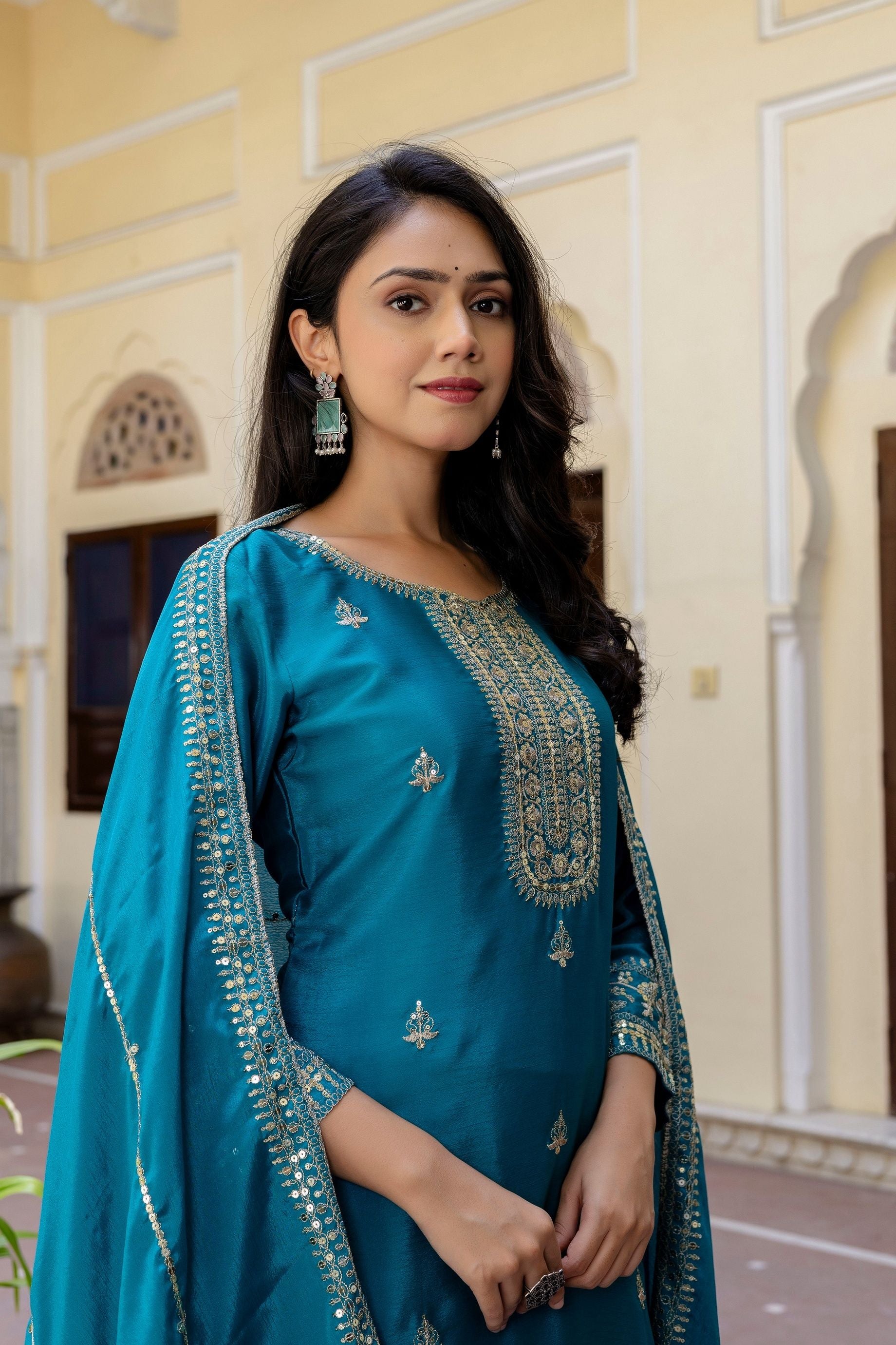 Royal Blue Embroidered Sequence Zari Designer Wedding Guest Wear Salwar Suit With Dupatta