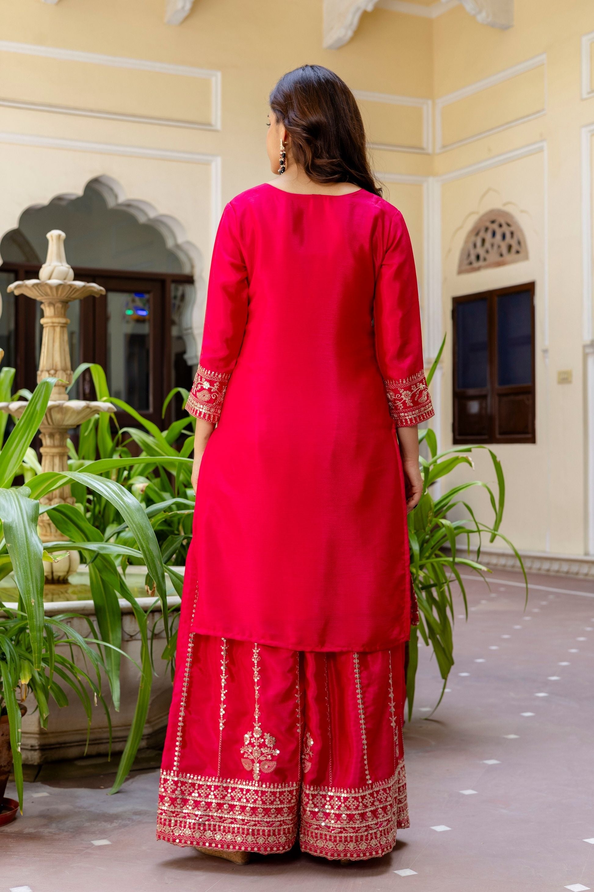 Beautifull Pink Embroidered Sequence Zari Designer Traditional Wear Salwar Suit With Dupatta