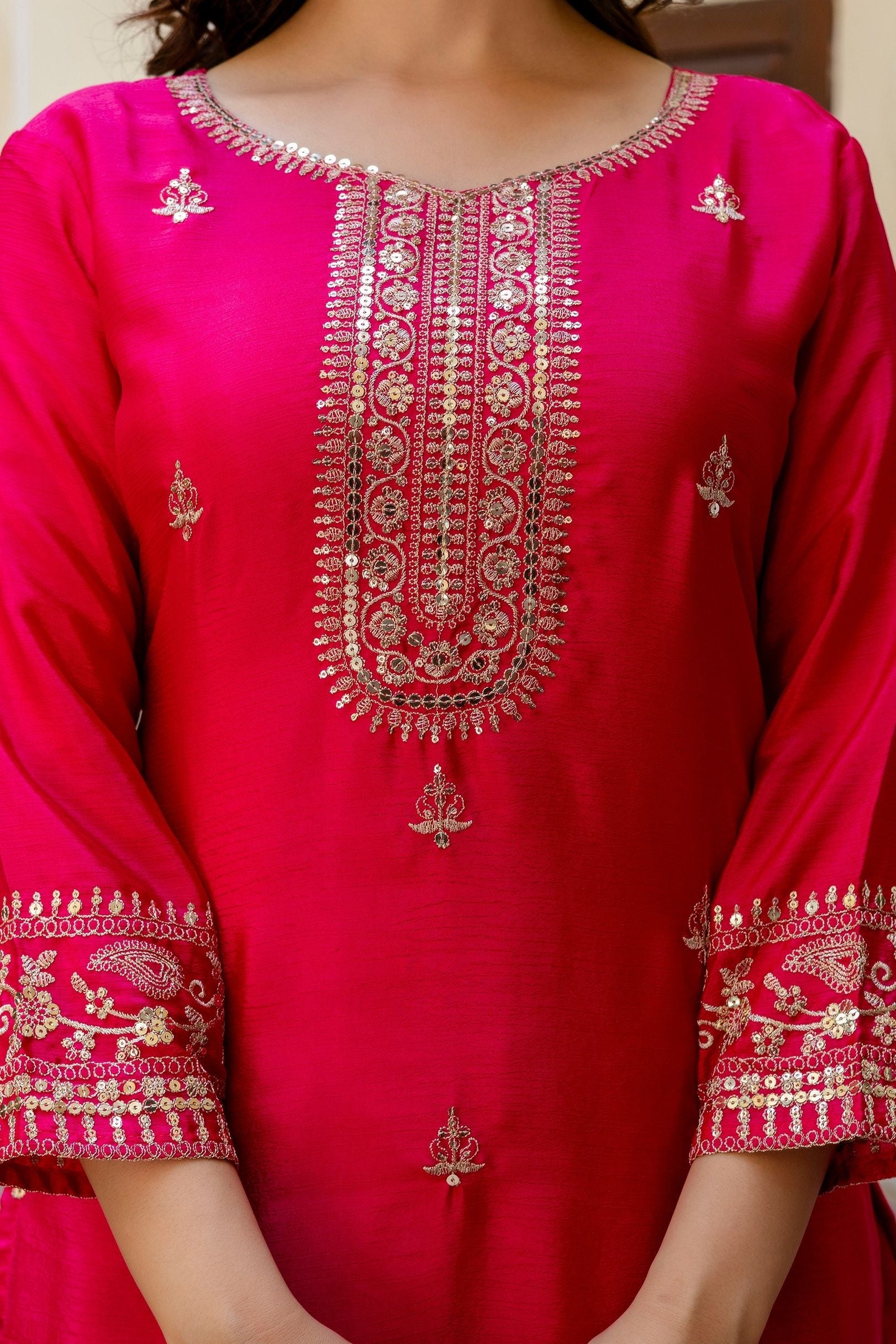 Beautifull Pink Embroidered Sequence Zari Designer Traditional Wear Salwar Suit With Dupatta