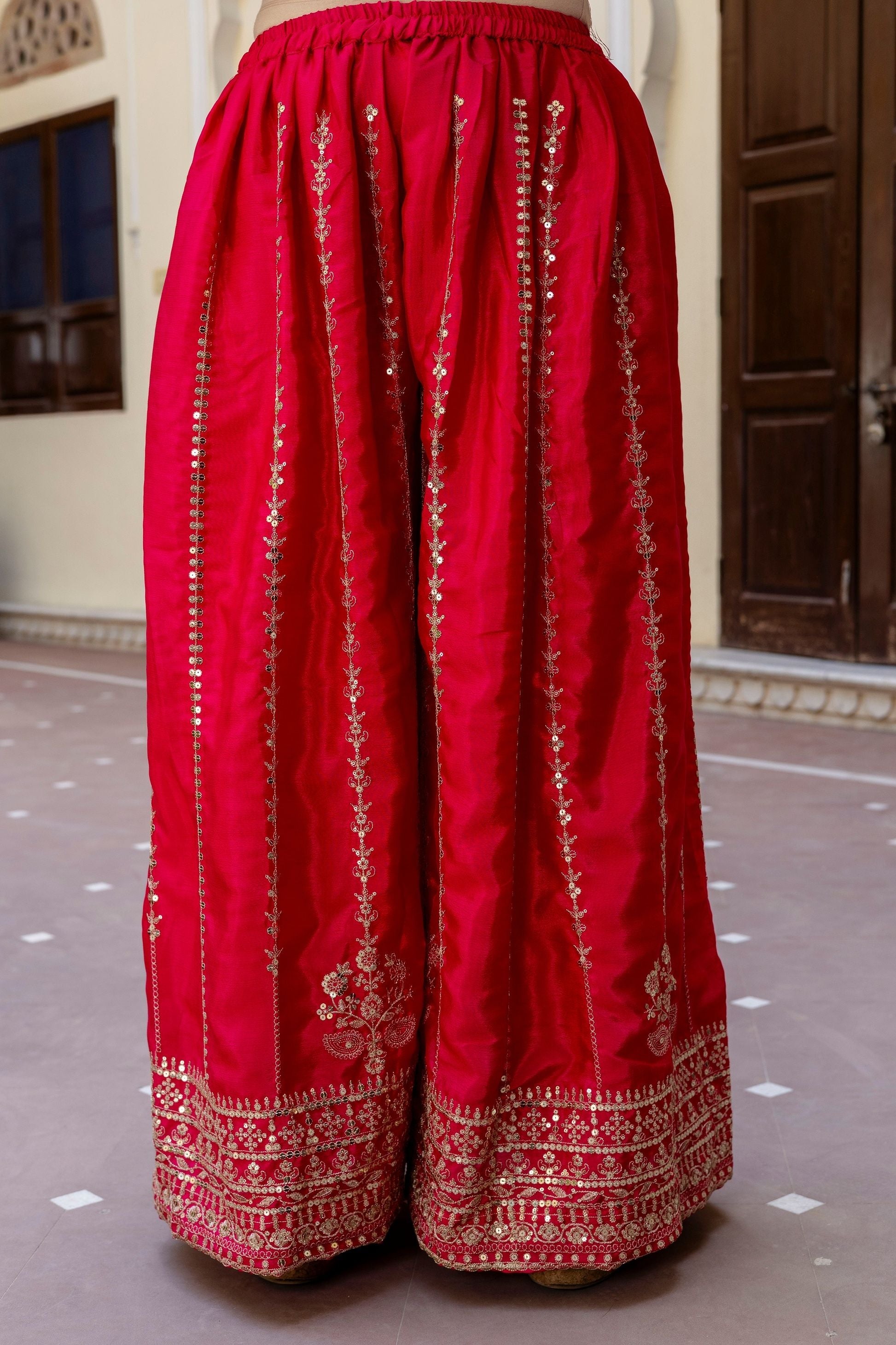Stunning Red Embroidered Sequence Zari Designer Wedding Guest Wear Salwar Suit With Dupatta