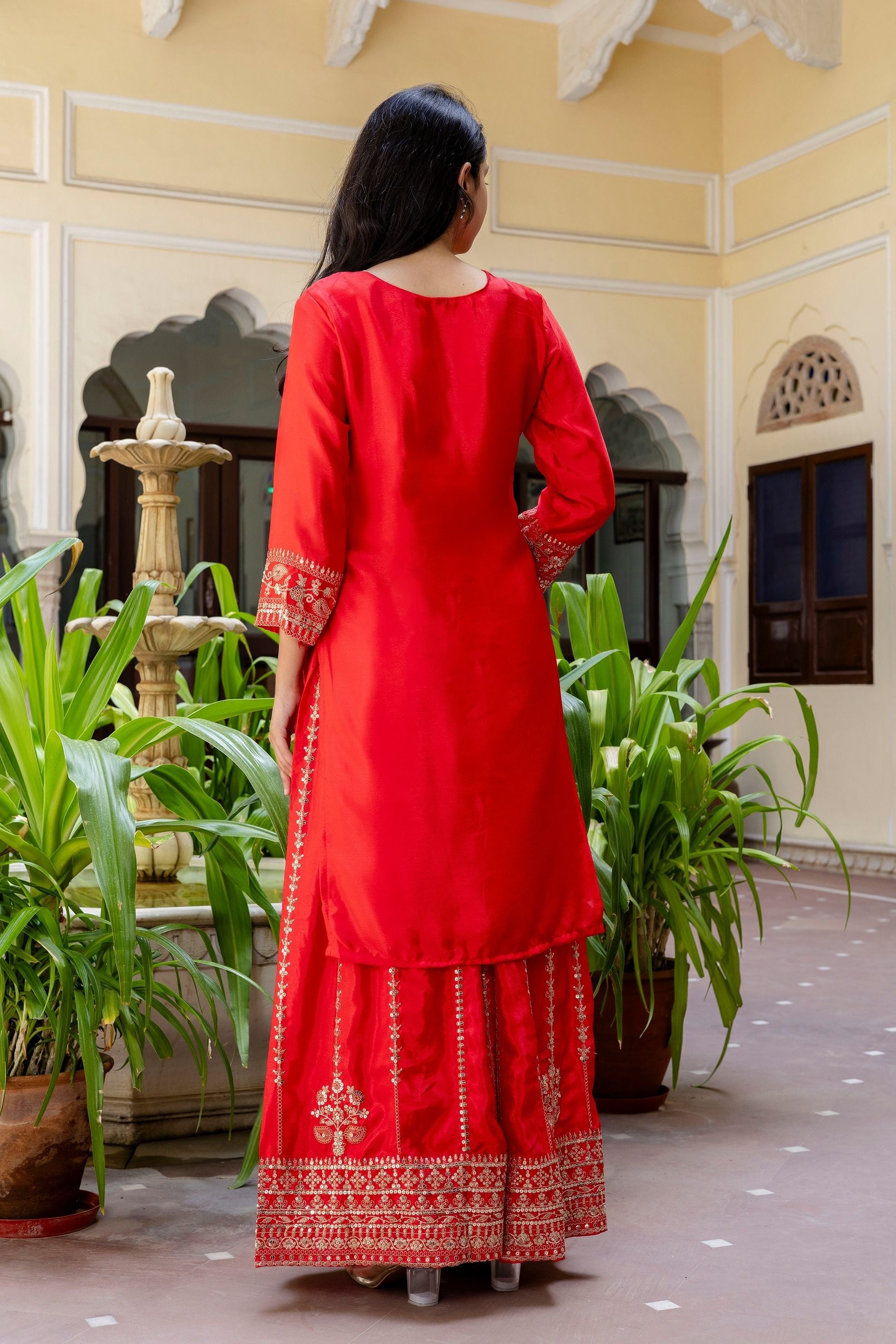 Stunning Red Embroidered Sequence Zari Designer Wedding Guest Wear Salwar Suit With Dupatta