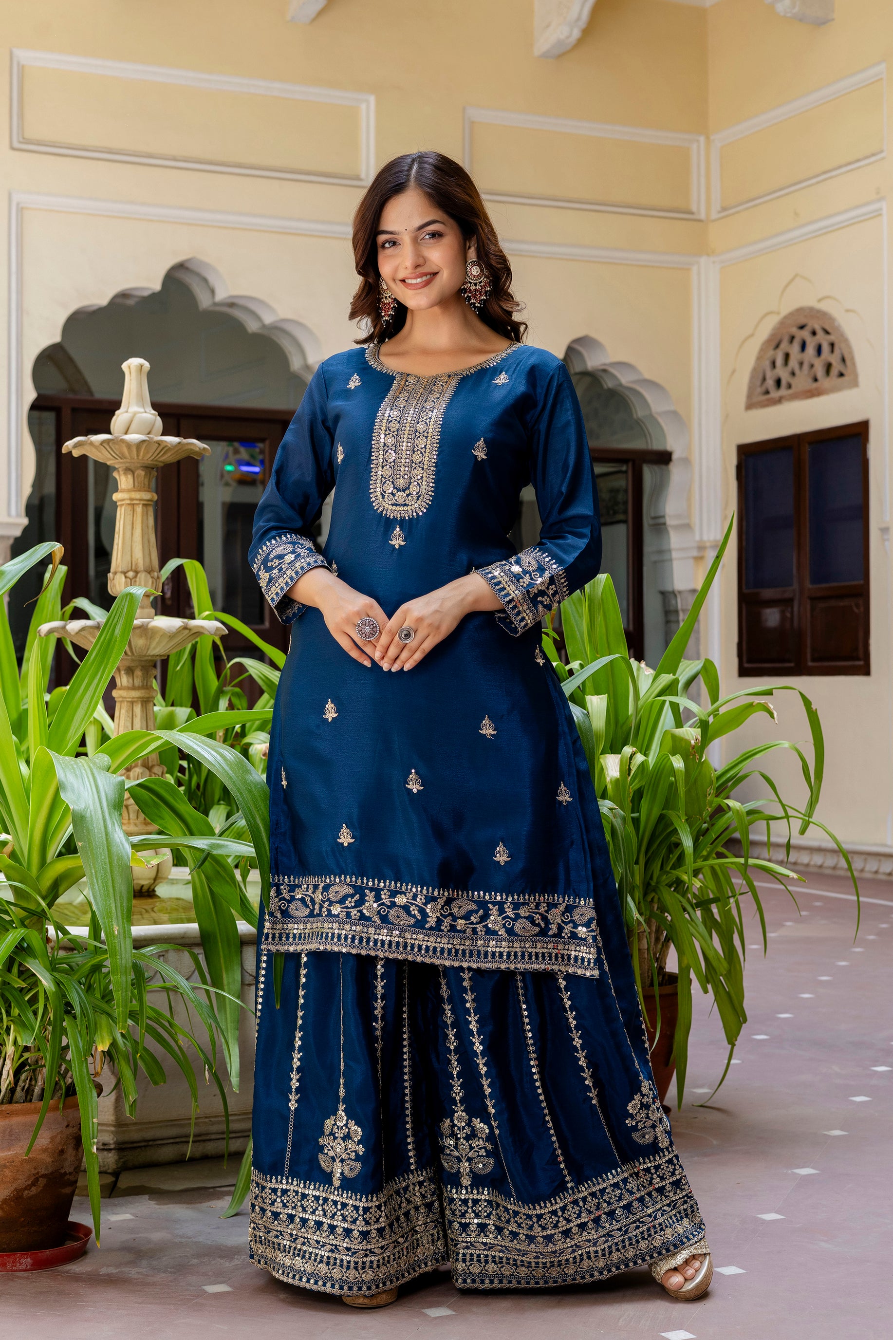 Fablous Blue Embroidered Sequence Zari Designer Traditional Wear Salwar Suit With Dupatta